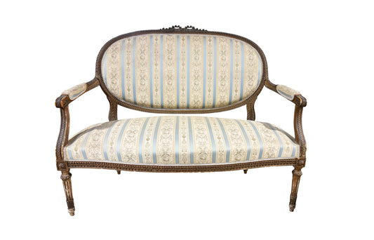 #3476B 19th Century French Louis XVI Walnut Settee /Canape