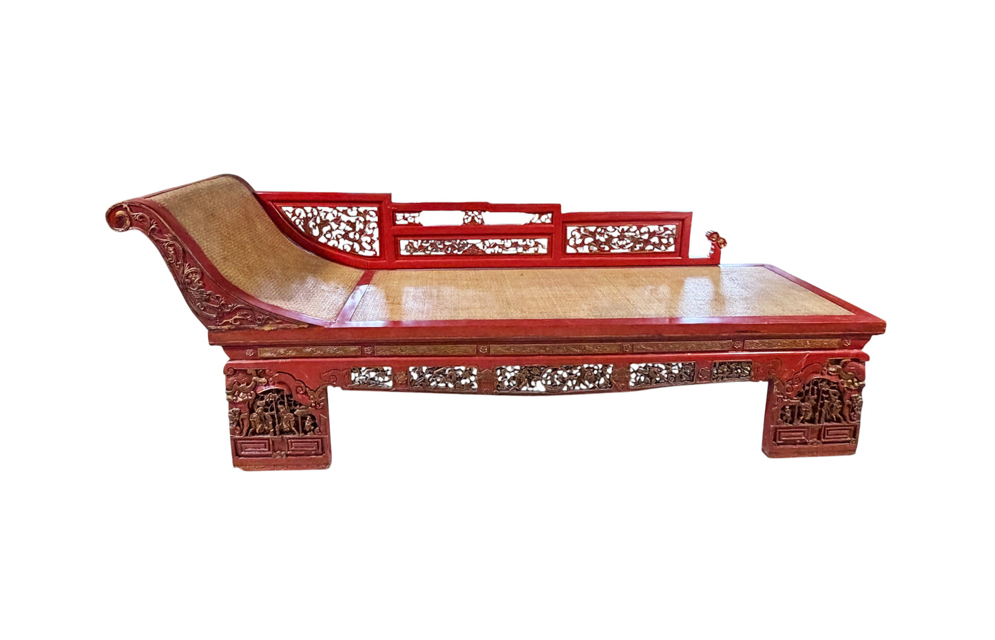 #6745 Vintage  Chinoiserie Red Lacquer Princess Daybed
