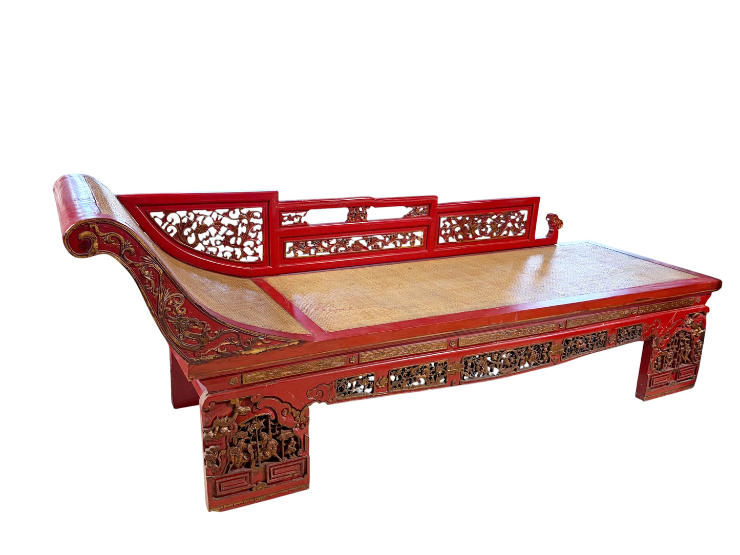 #6745 Vintage  Chinoiserie Red Lacquer Princess Daybed
