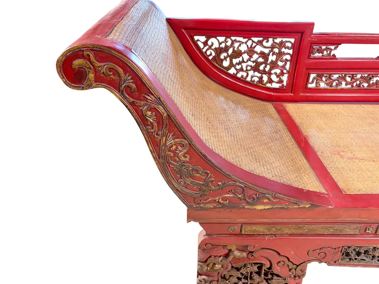 #6745 Vintage  Chinoiserie Red Lacquer Princess Daybed