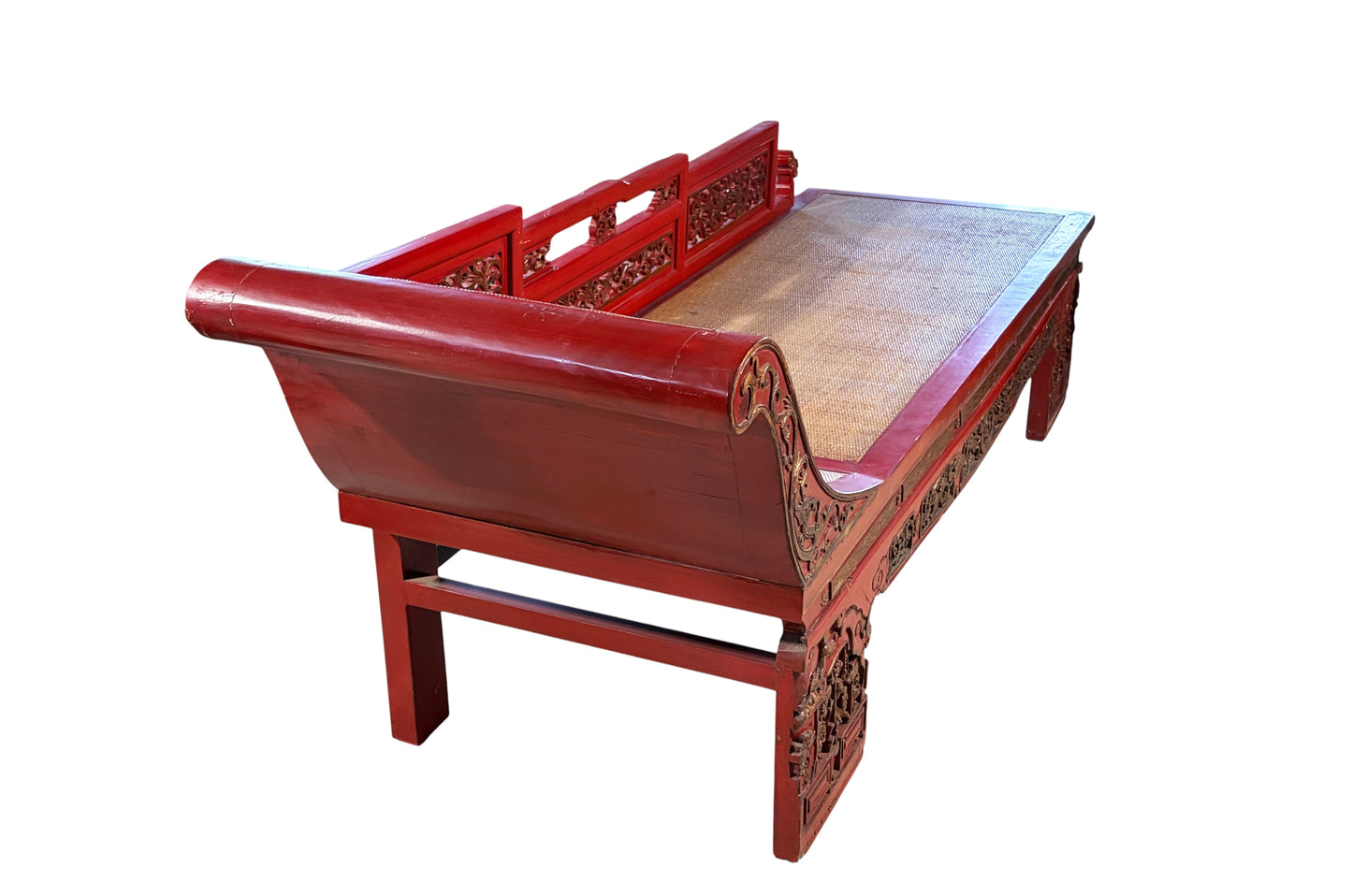 #6745 Vintage  Chinoiserie Red Lacquer Princess Daybed