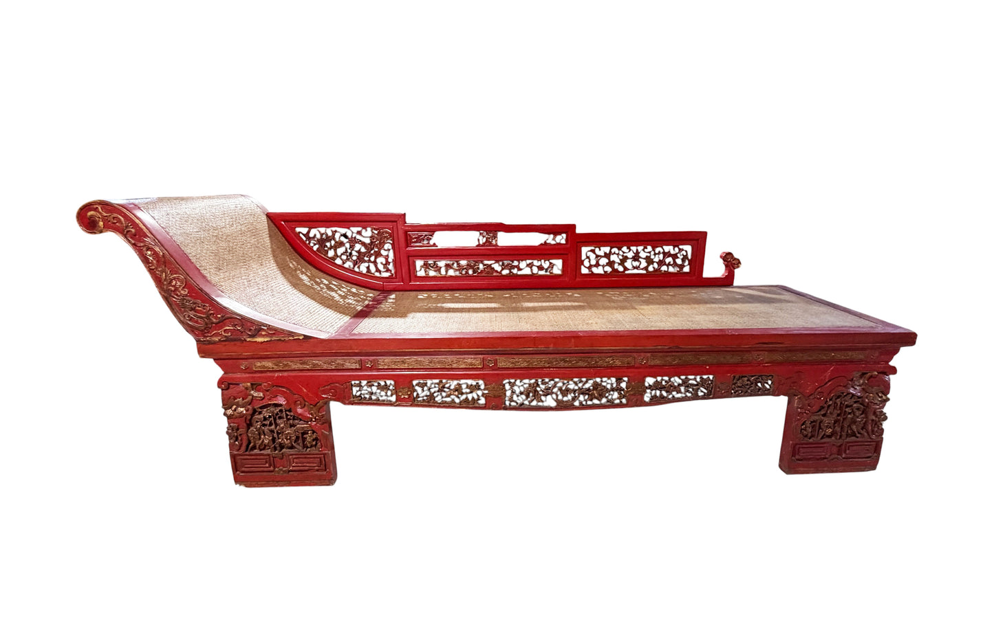 #6745 Vintage  Chinoiserie Red Lacquer Princess Daybed