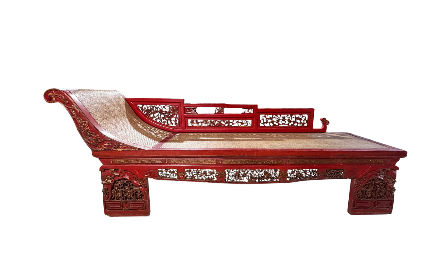 #6745 Vintage  Chinoiserie Red Lacquer Princess Daybed