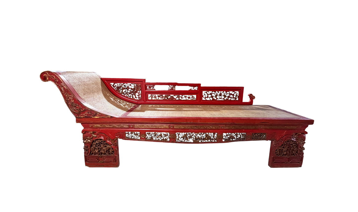 #6745 Vintage  Chinoiserie Red Lacquer Princess Daybed