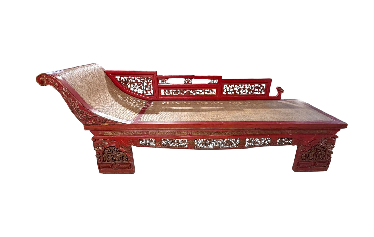 #6745 Vintage  Chinoiserie Red Lacquer Princess Daybed