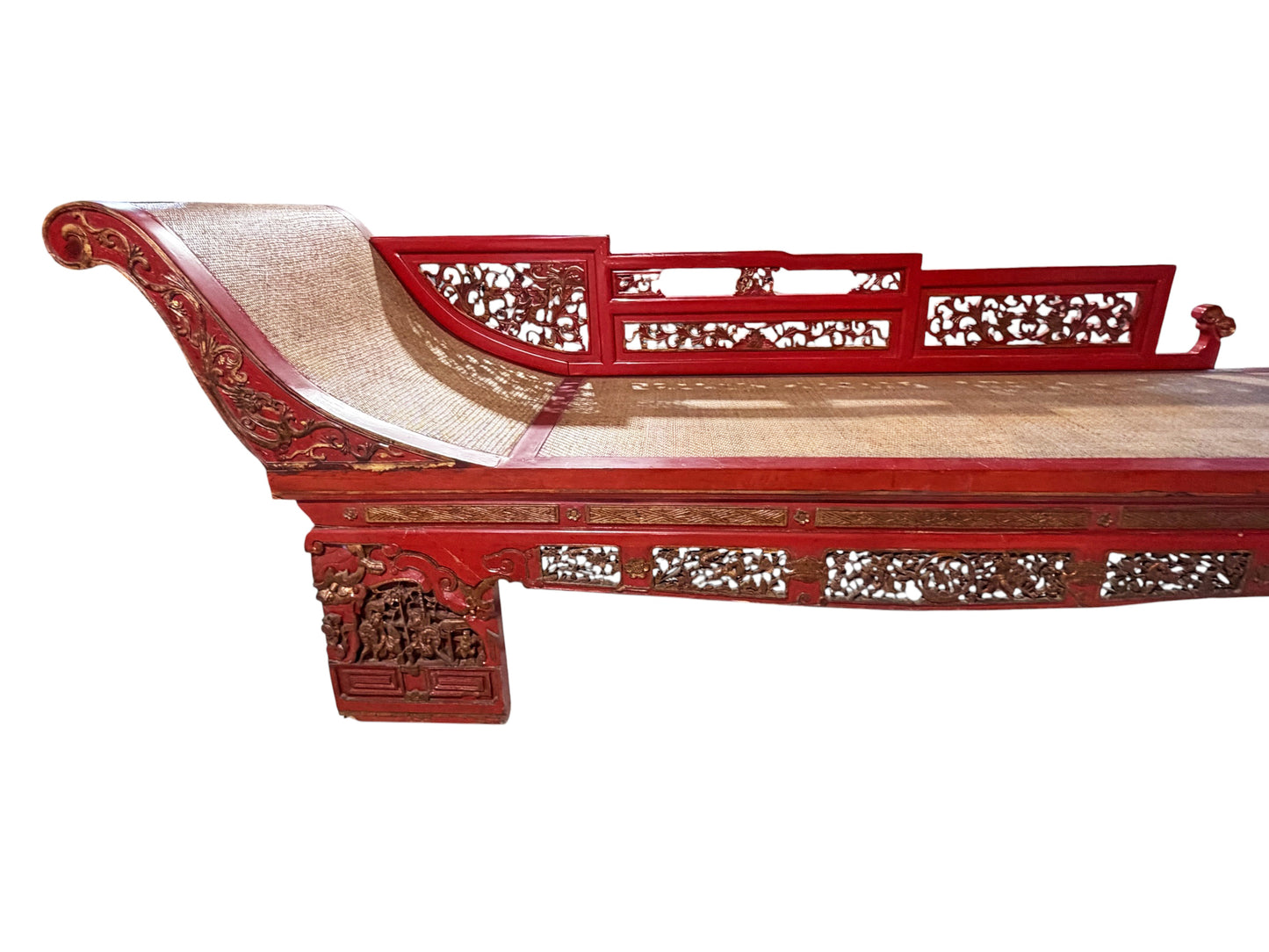#6745 Vintage  Chinoiserie Red Lacquer Princess Daybed