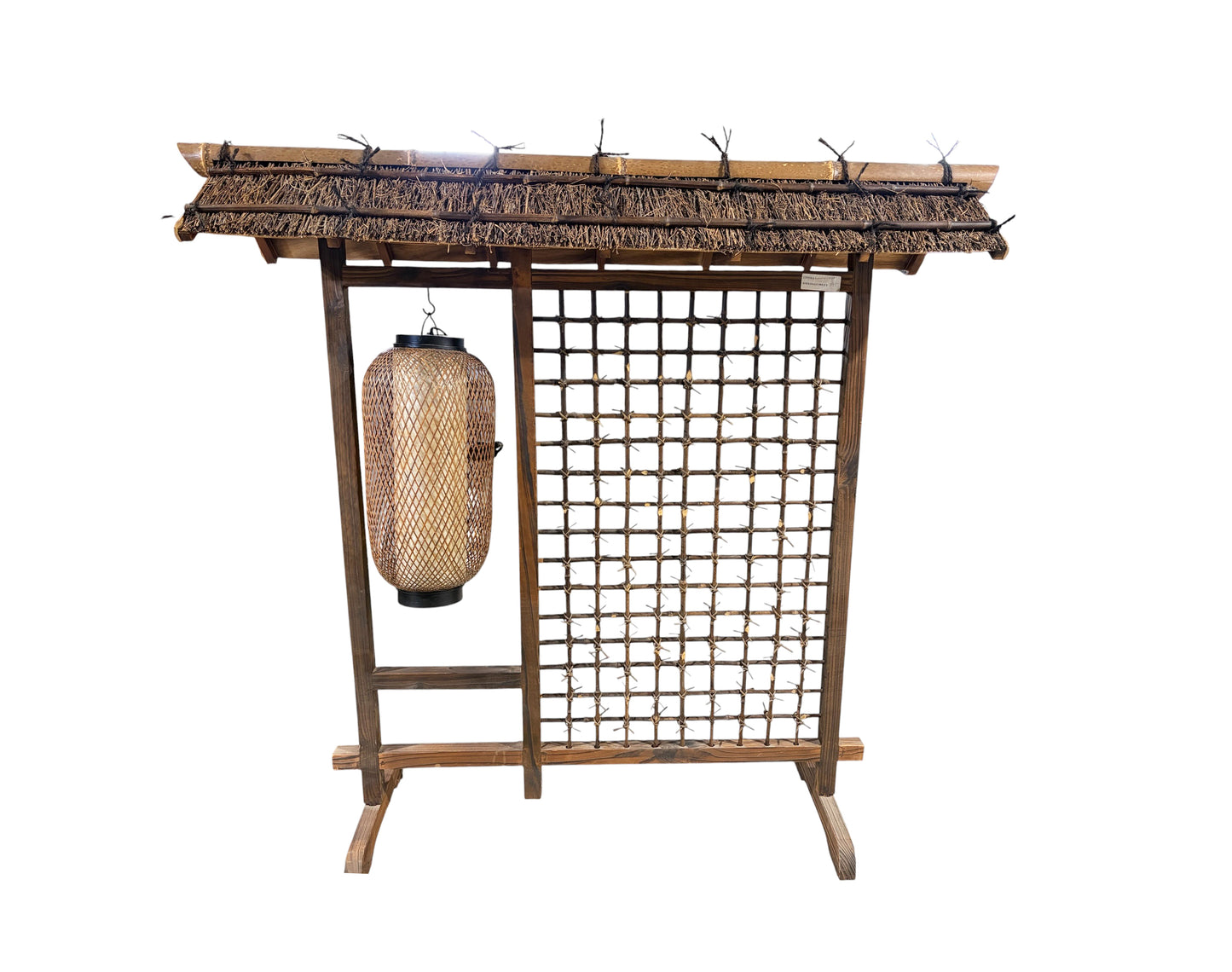 #709 Vintage Japanese Burnt Bamboo Lamp with Lattice Frame 22" H