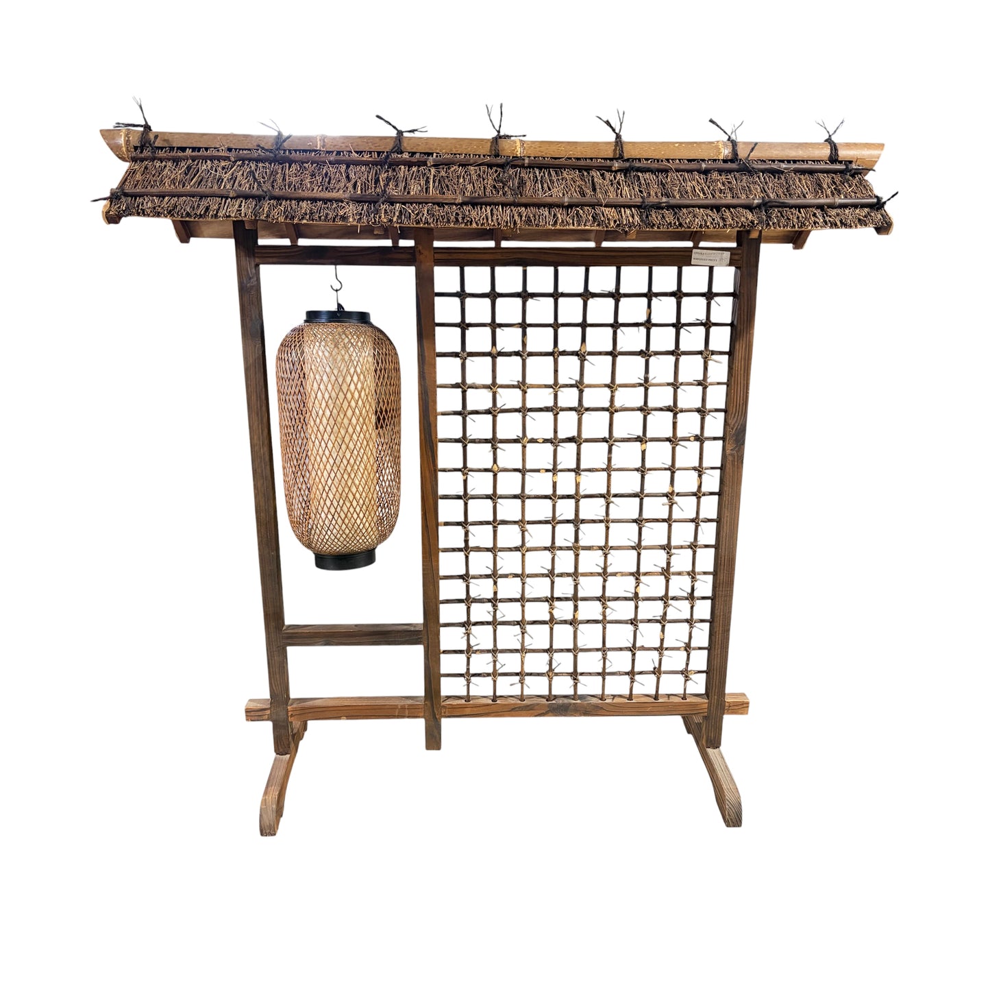 #709 Vintage Japanese Burnt Bamboo Lamp with Lattice Frame 22" H