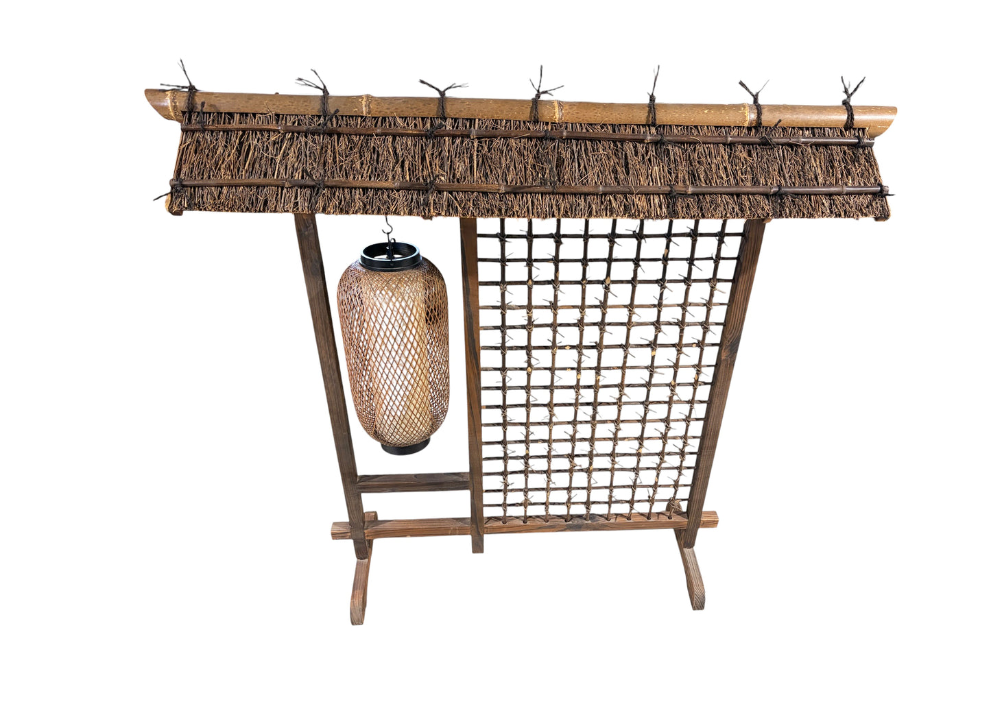 #709 Vintage Japanese Burnt Bamboo Lamp with Lattice Frame 22" H