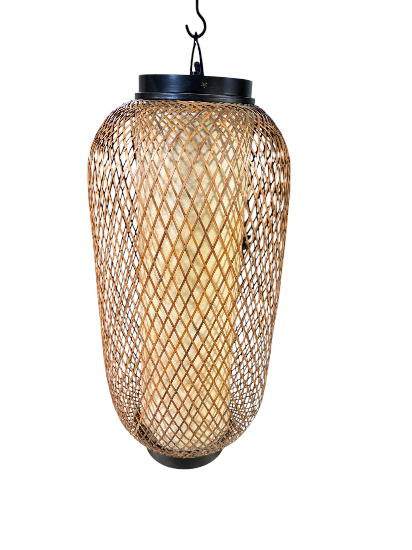 #709 Vintage Japanese Burnt Bamboo Lamp with Lattice Frame 22" H