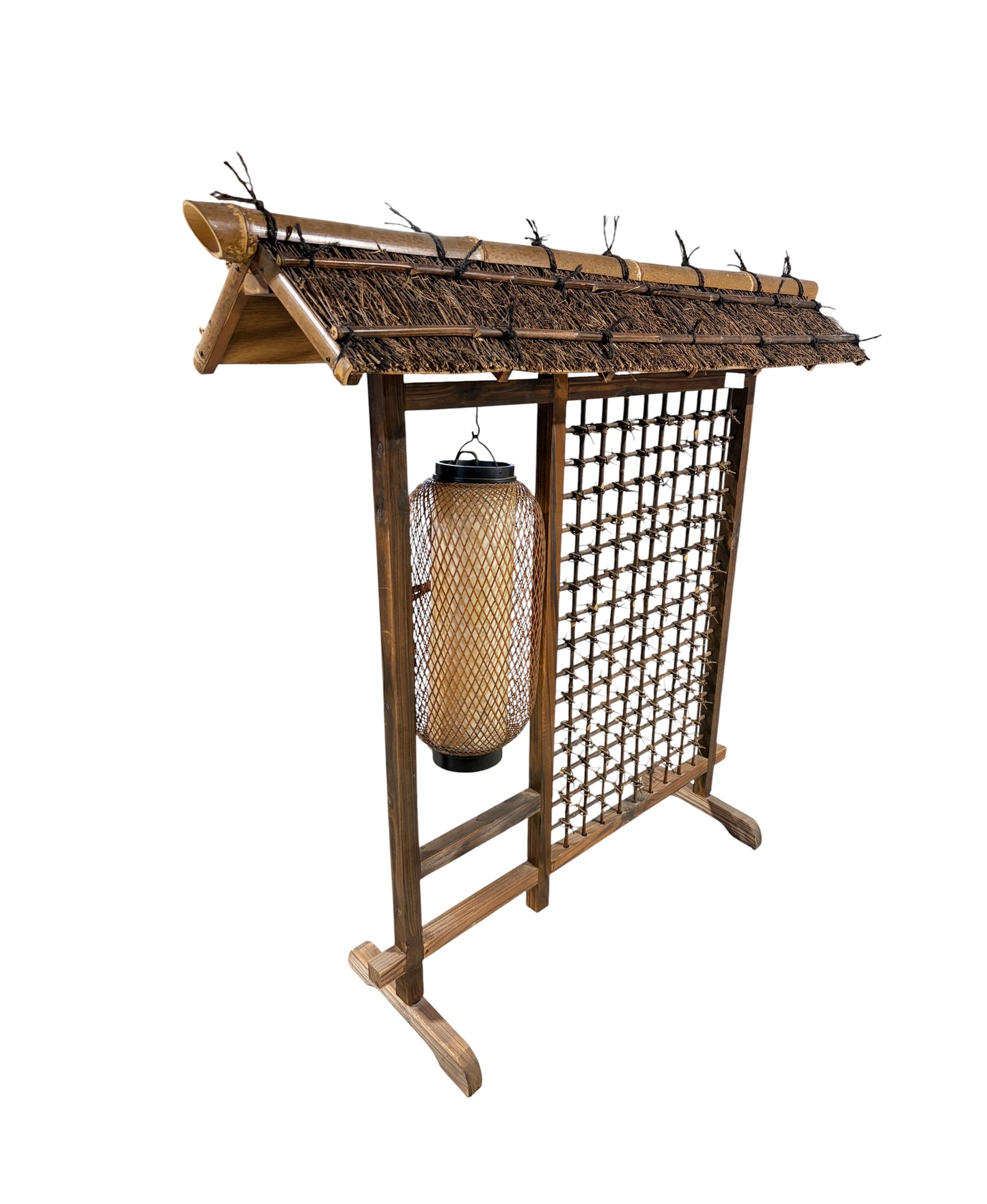 #709 Vintage Japanese Burnt Bamboo Lamp with Lattice Frame 22" H