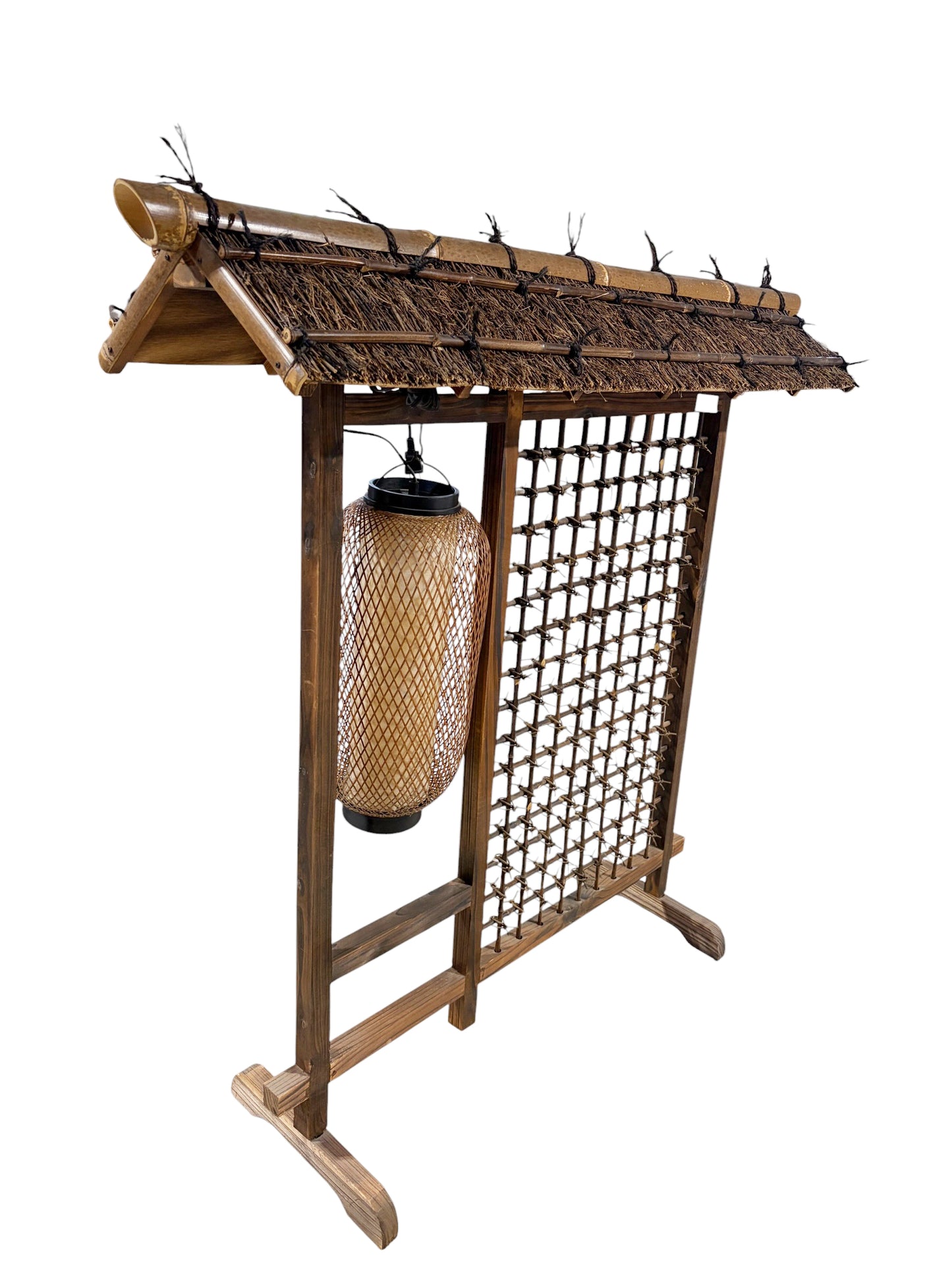 #709 Vintage Japanese Burnt Bamboo Lamp with Lattice Frame 22" H