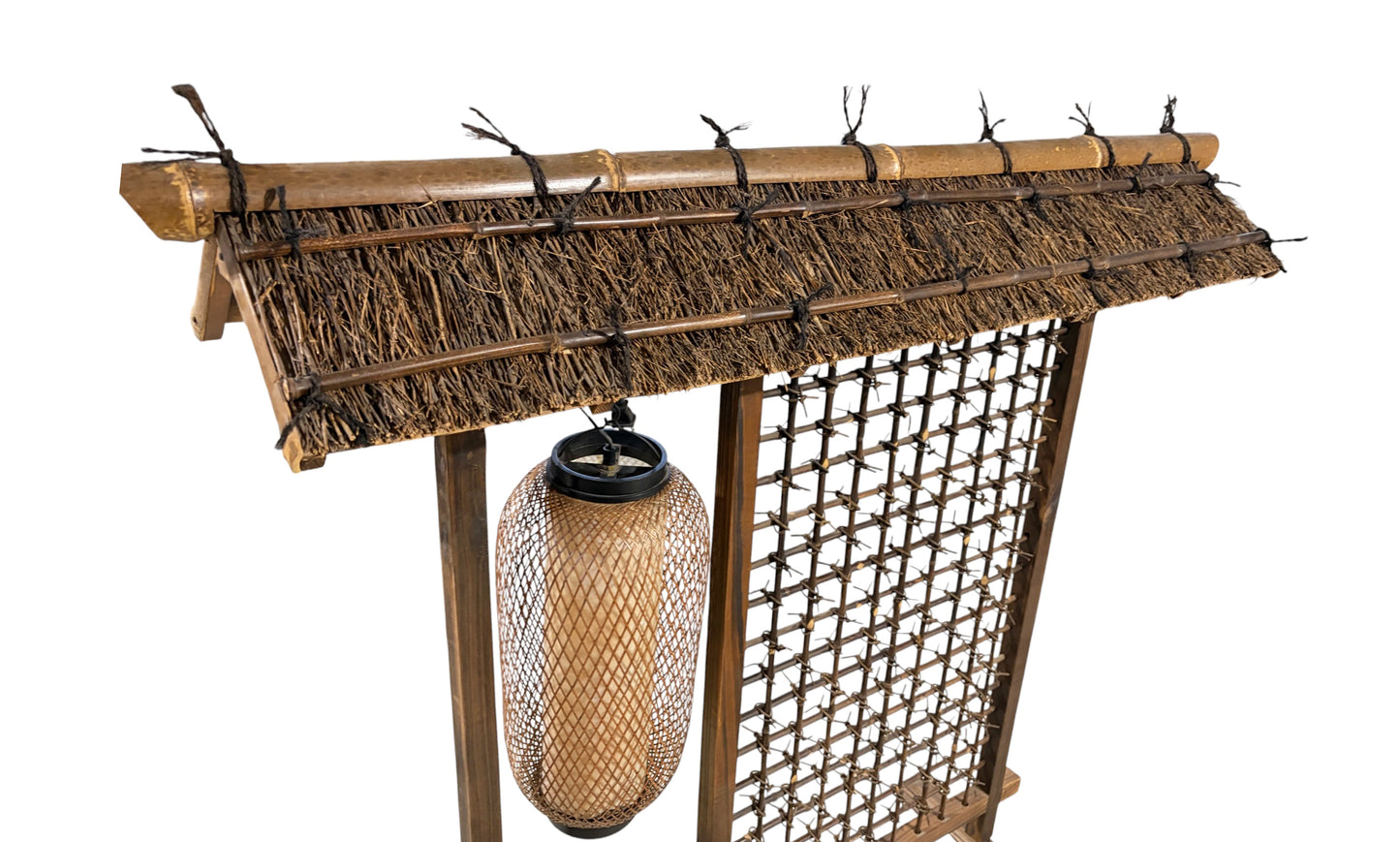 #709 Vintage Japanese Burnt Bamboo Lamp with Lattice Frame 22" H