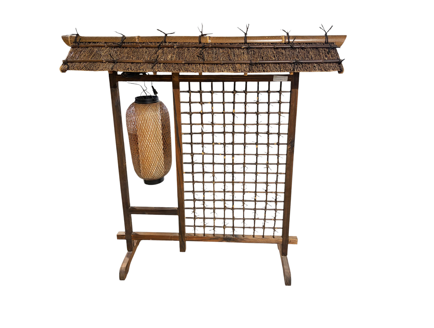 #709 Vintage Japanese Burnt Bamboo Lamp with Lattice Frame 22" H