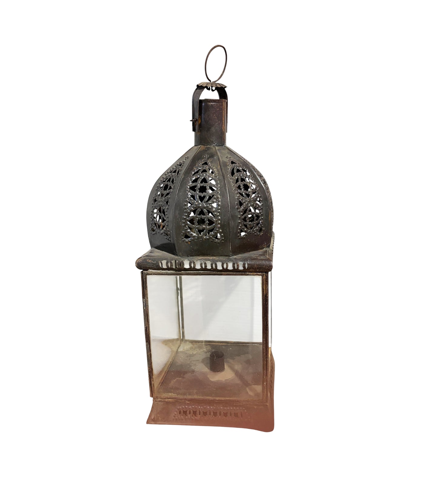 #6752 Vintage Moroccan Glass and Metal Lamp 22" H