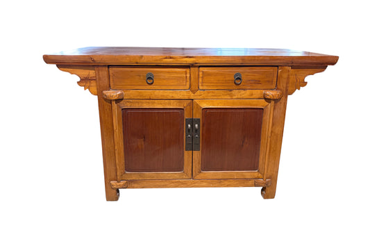 #6077 Vintage  Asian Cantonese Natural  Wood Low Chest 26.25" H