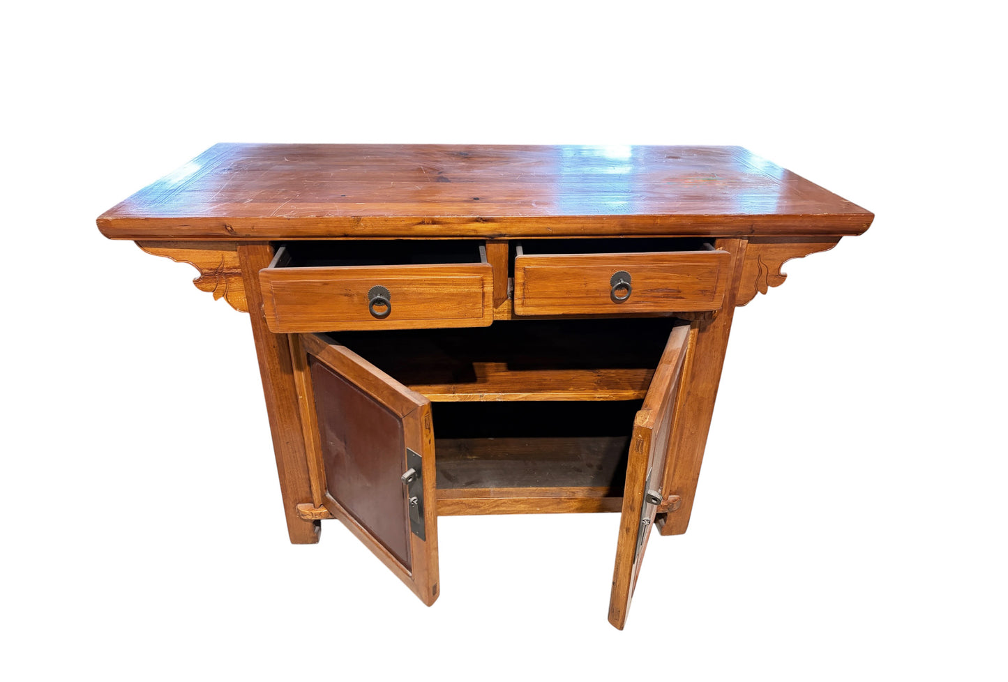 #6077 Vintage  Asian Cantonese Natural  Wood Low Chest 26.25" H