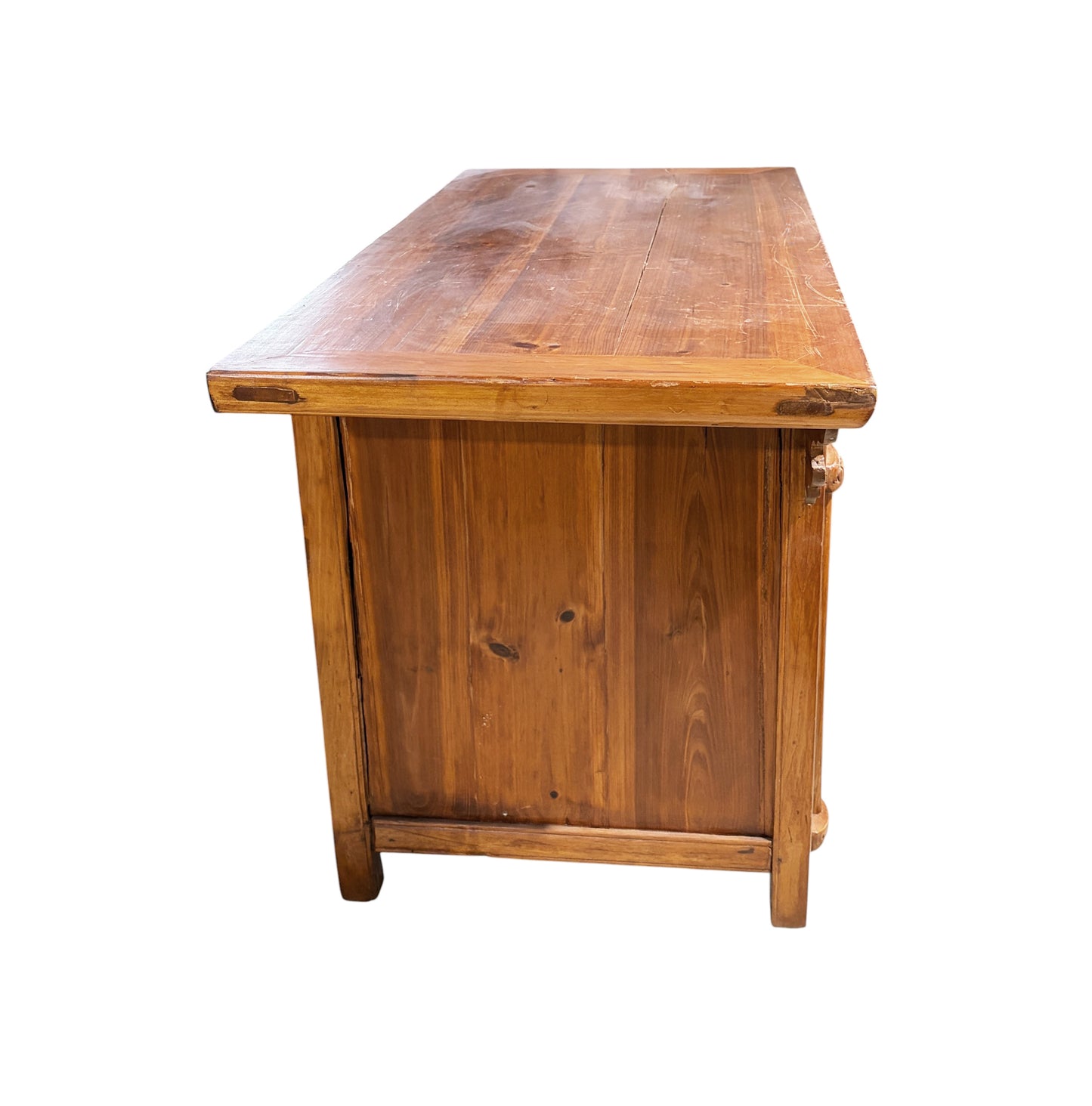 #6077 Vintage  Asian Cantonese Natural  Wood Low Chest 26.25" H