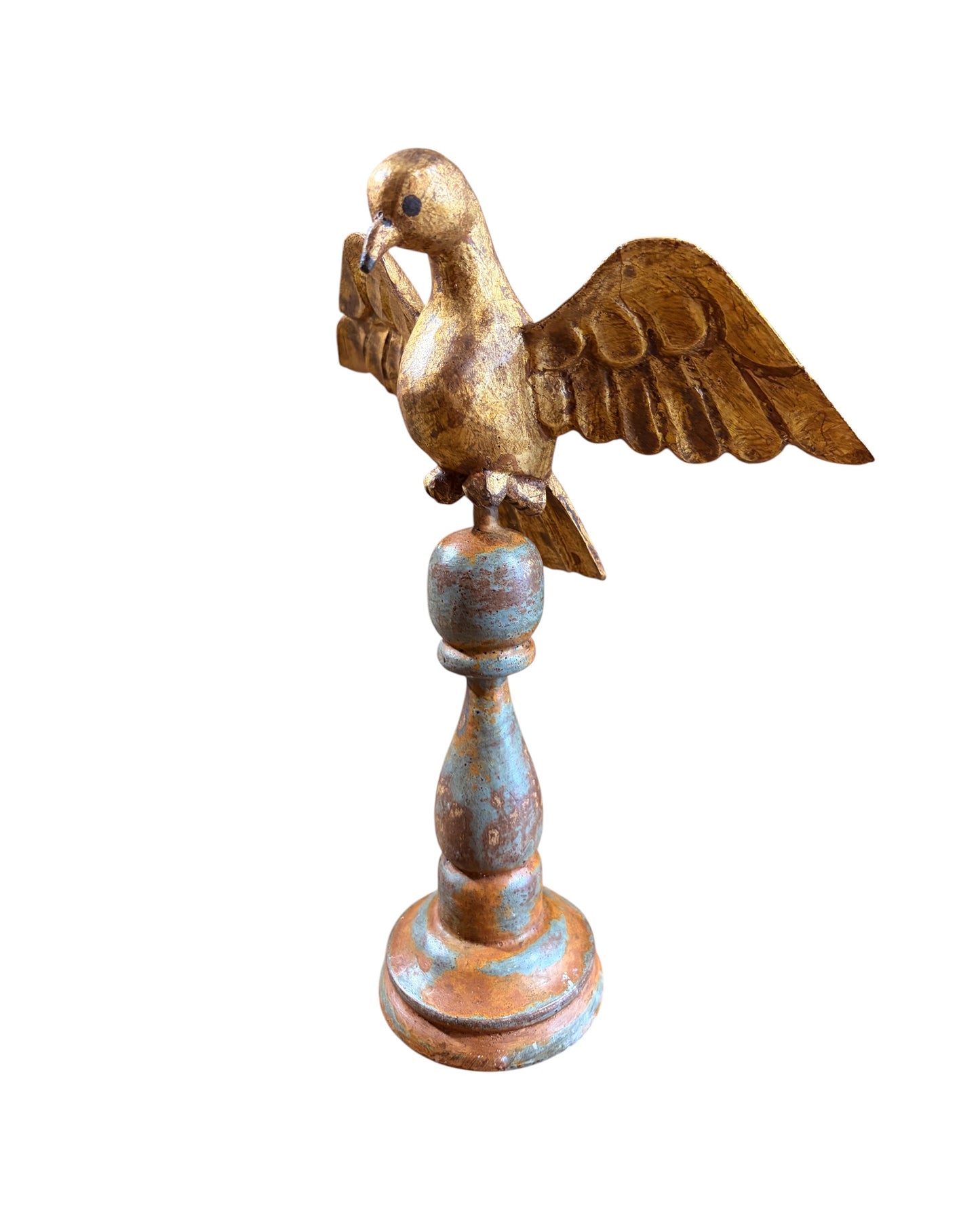 #706 European Carved Wood Bird Sculpture on Finial 12.25" H