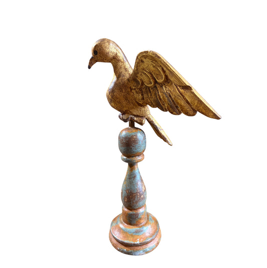 #706 European Carved Wood Bird Sculpture on Finial 12.25" H