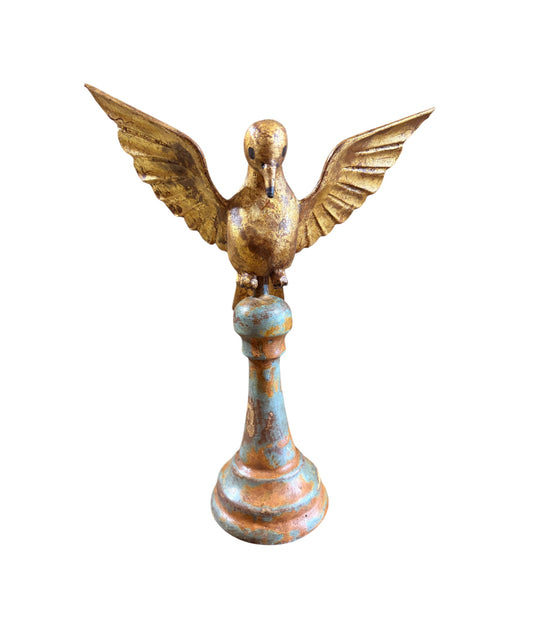 #705 European Carved Wood Bird Sculpture on Finial 10.25" H