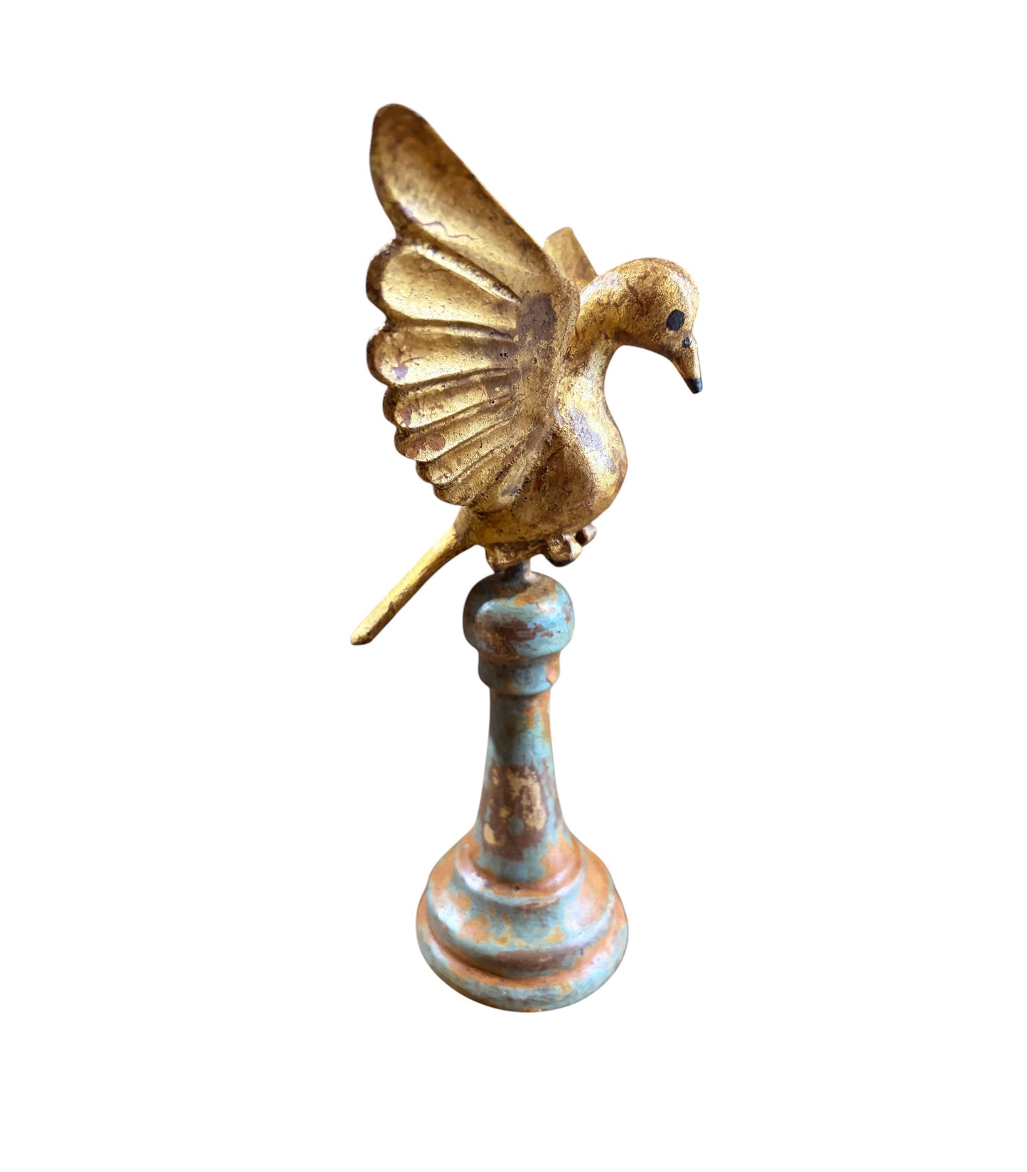 #705 European Carved Wood Bird Sculpture on Finial 10.25" H