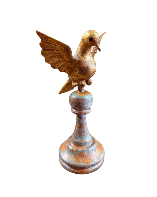 #704 European Carved Wood Bird Sculpture on Finial 8" H