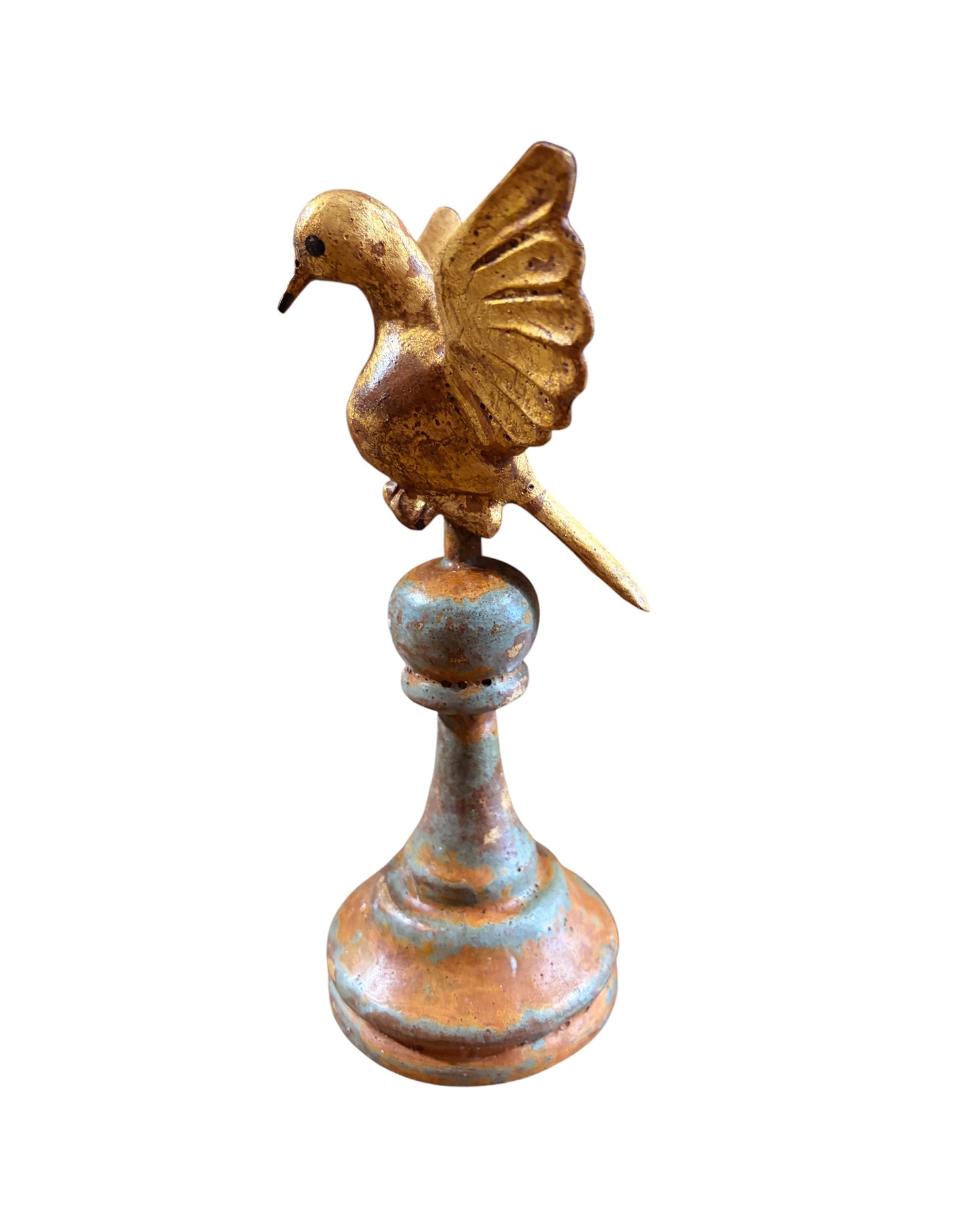#704 European Carved Wood Bird Sculpture on Finial 8" H