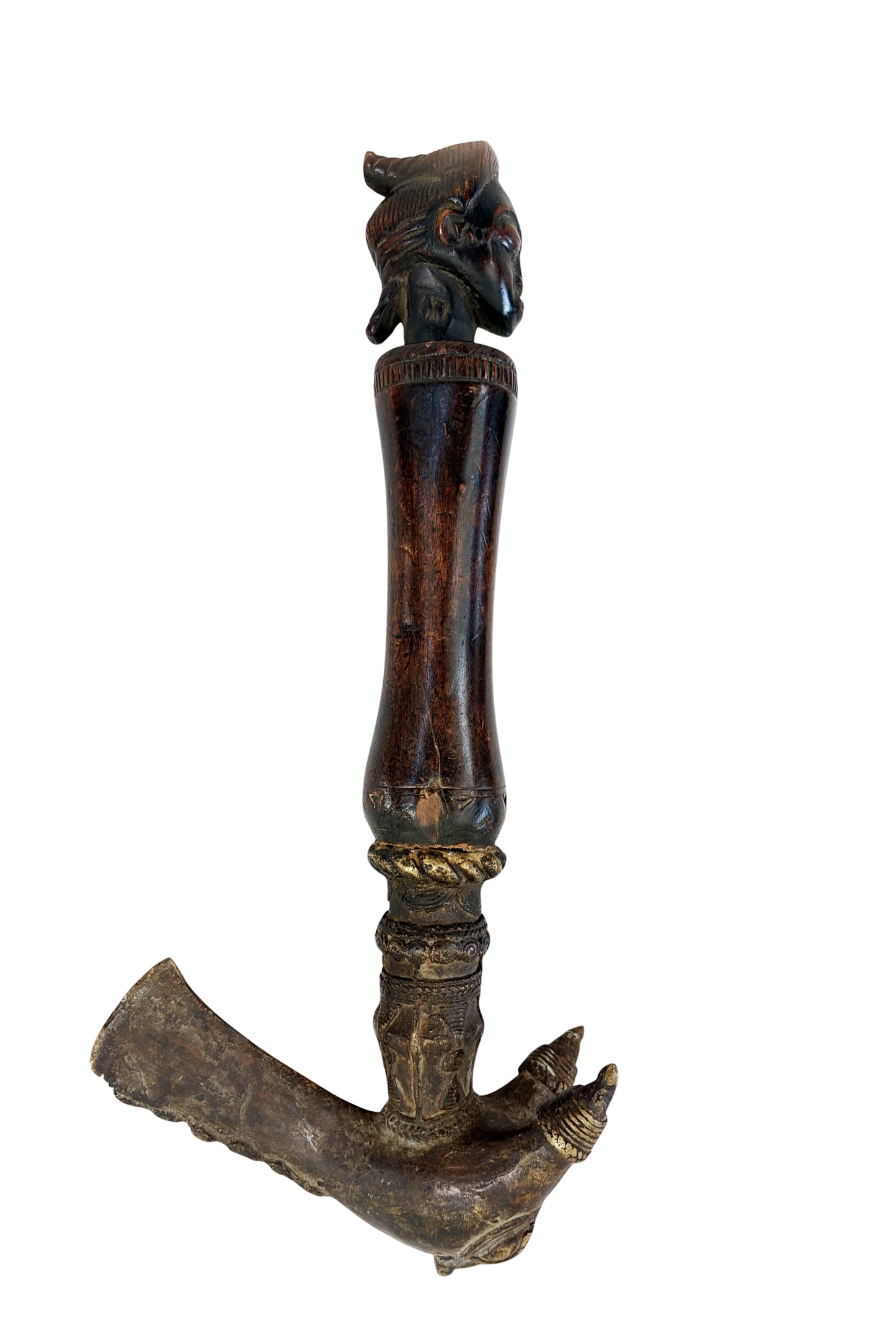 #1265 Vintage Senufo Kpa'ana Bronze Ceremonial Figural Axe Côte d'Ivoire 13" H