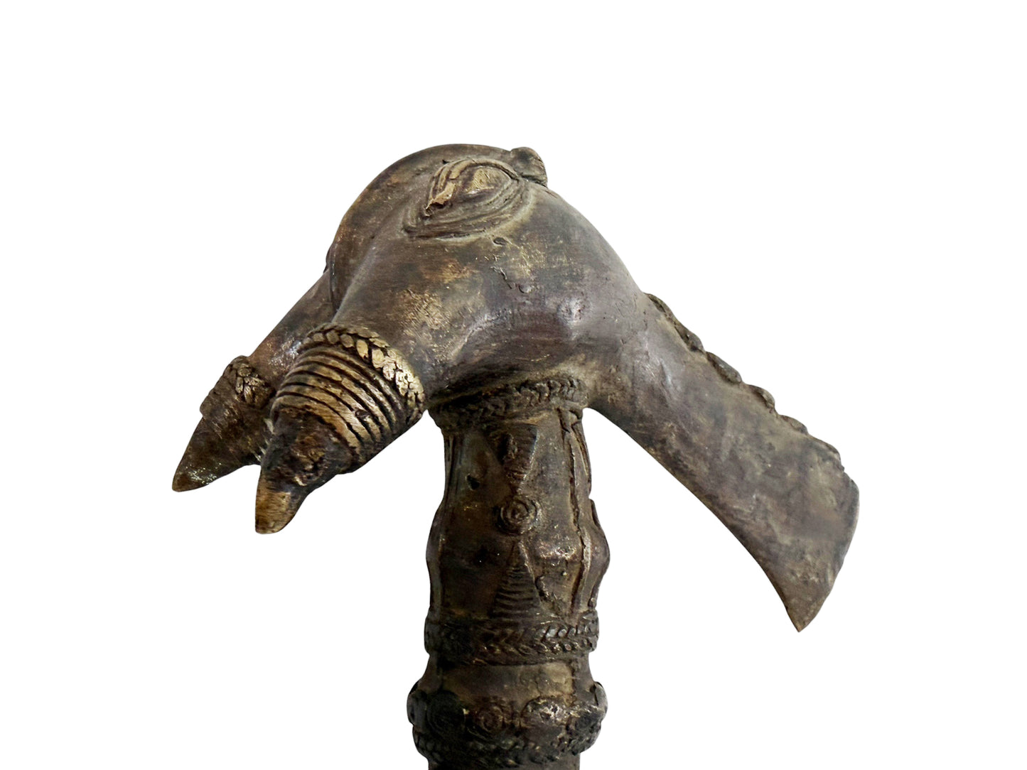 #1265 Vintage Senufo Kpa'ana Bronze Ceremonial Figural Axe Côte d'Ivoire 13" H