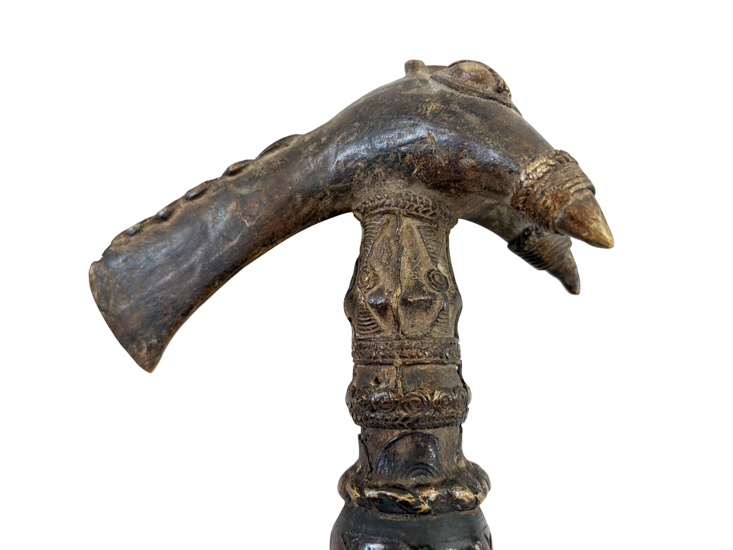 #1265 Vintage Senufo Kpa'ana Bronze Ceremonial Figural Axe Côte d'Ivoire 13" H