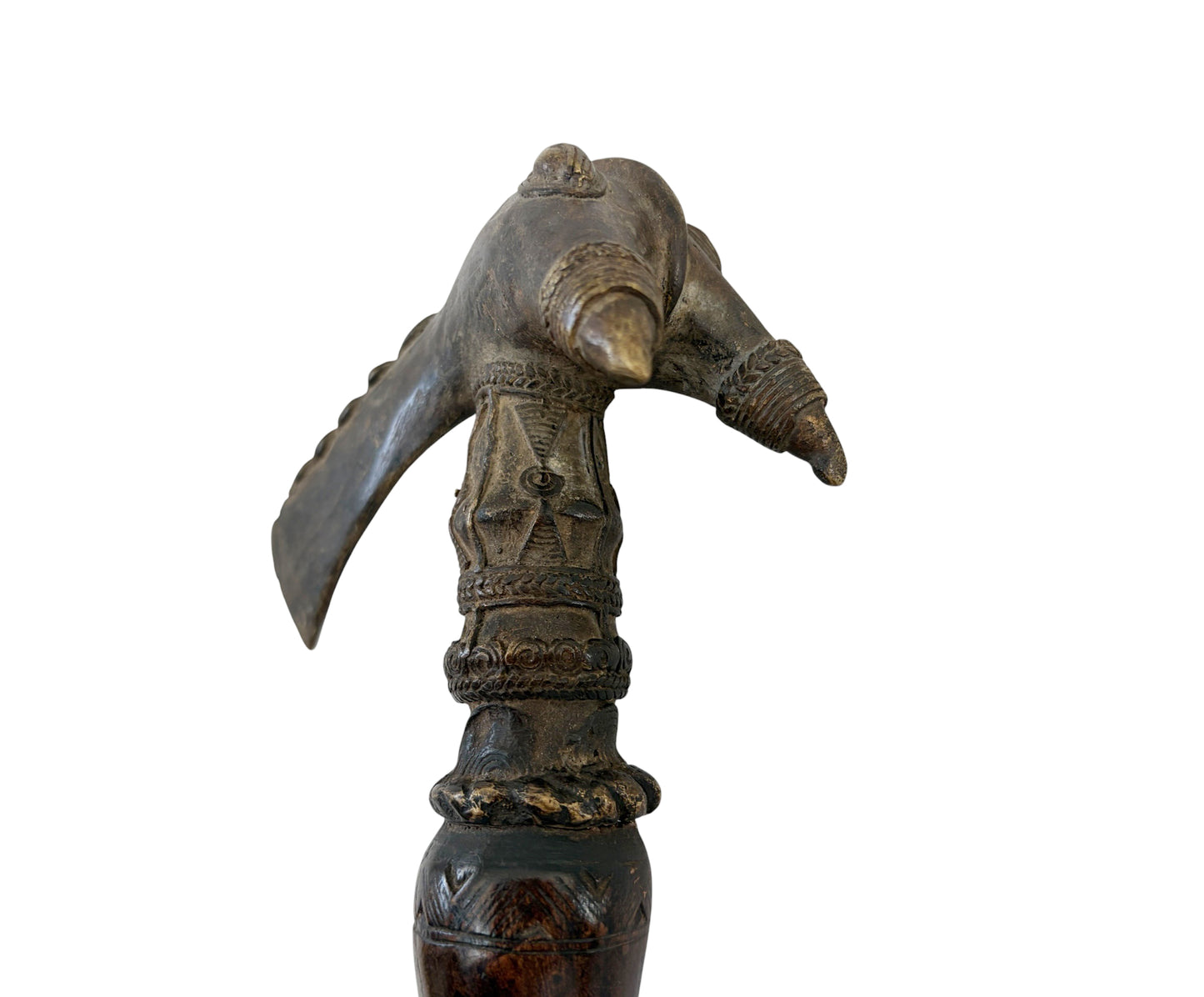 #1265 Vintage Senufo Kpa'ana Bronze Ceremonial Figural Axe Côte d'Ivoire 13" H