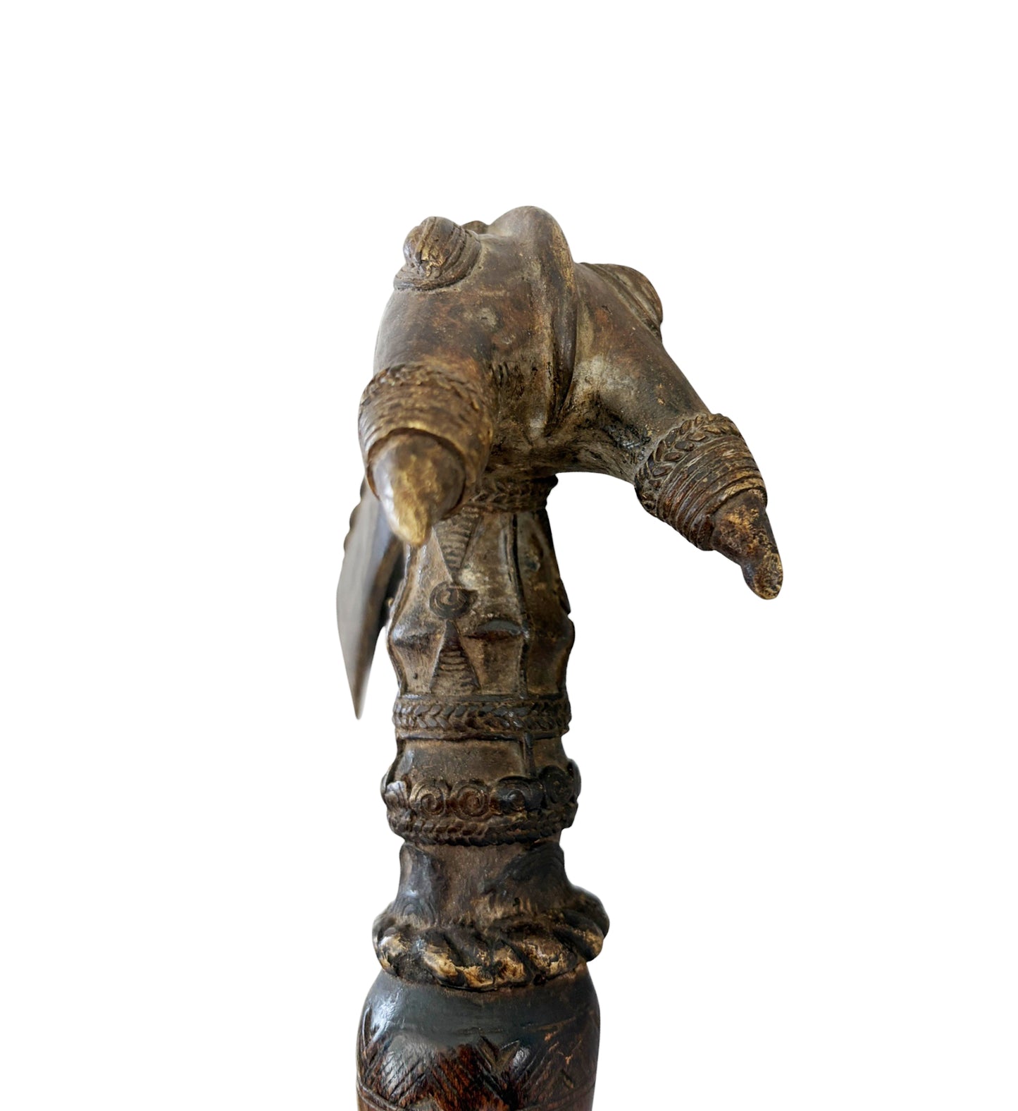 #1265 Vintage Senufo Kpa'ana Bronze Ceremonial Figural Axe Côte d'Ivoire 13" H