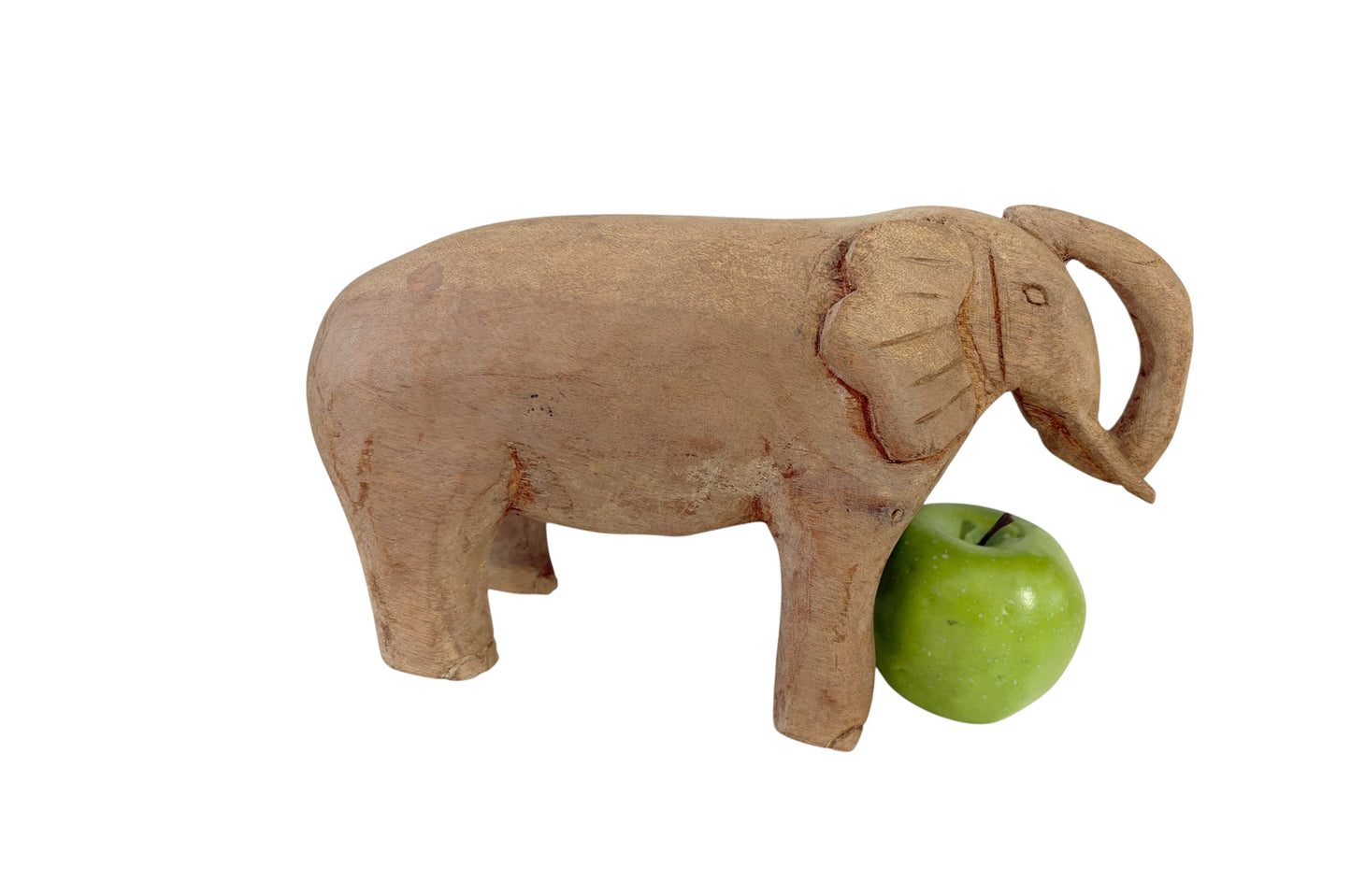 #715 Vintage Hand Carved Wood Elephant With Tusks