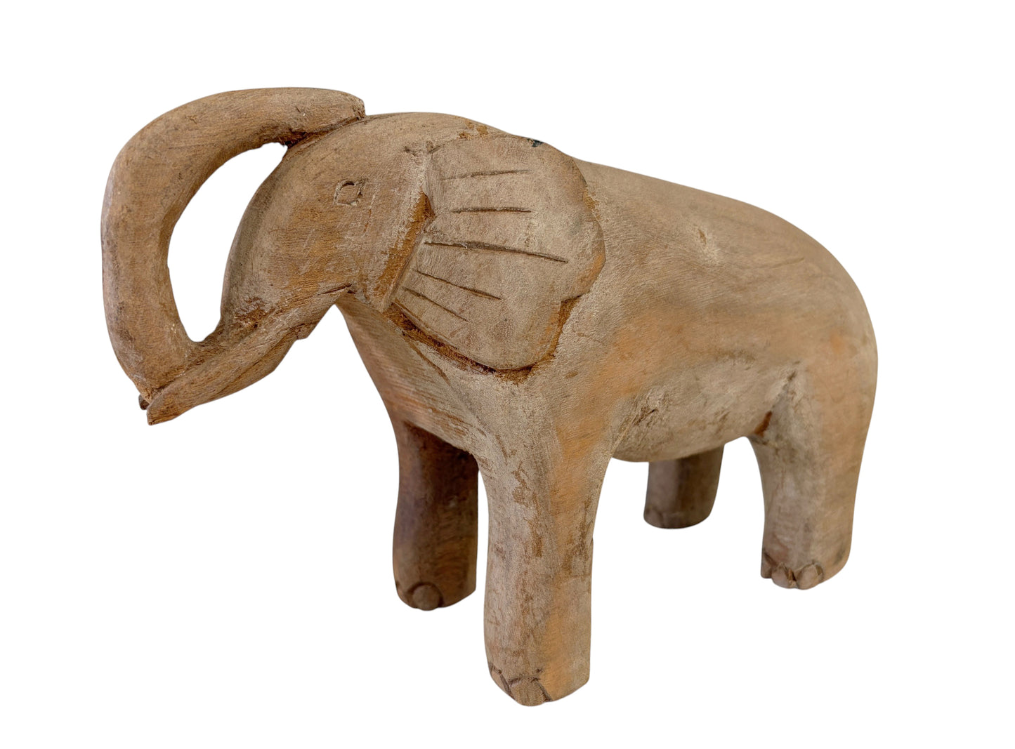 #715 Vintage Hand Carved Wood Elephant With Tusks
