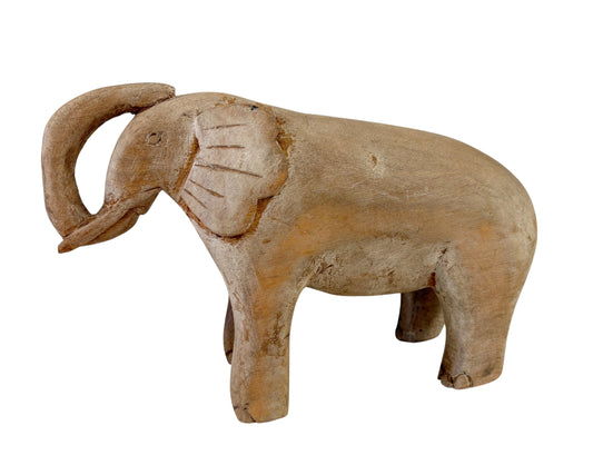#715 Vintage Hand Carved Wood Elephant With Tusks