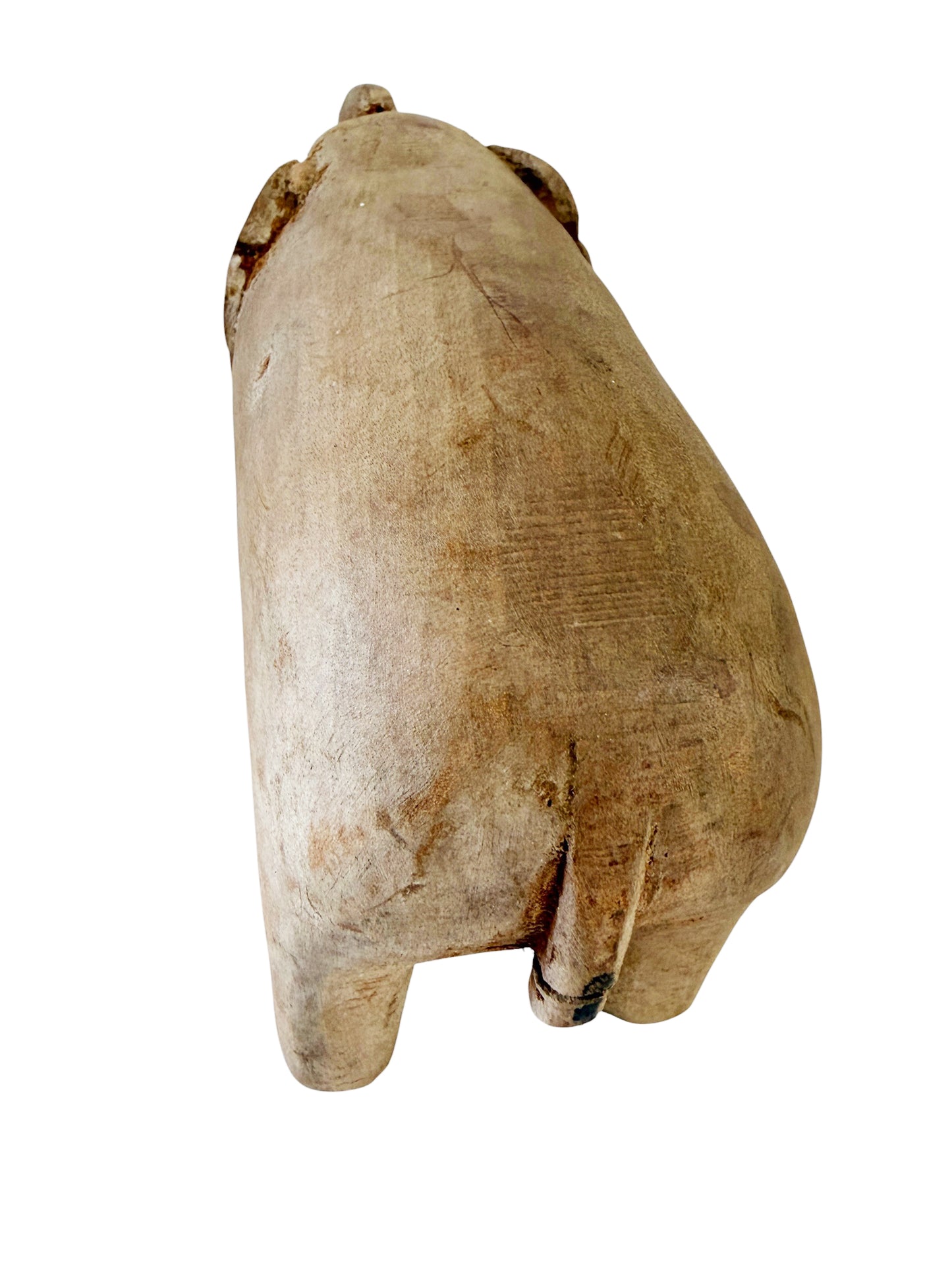 #715 Vintage Hand Carved Wood Elephant With Tusks