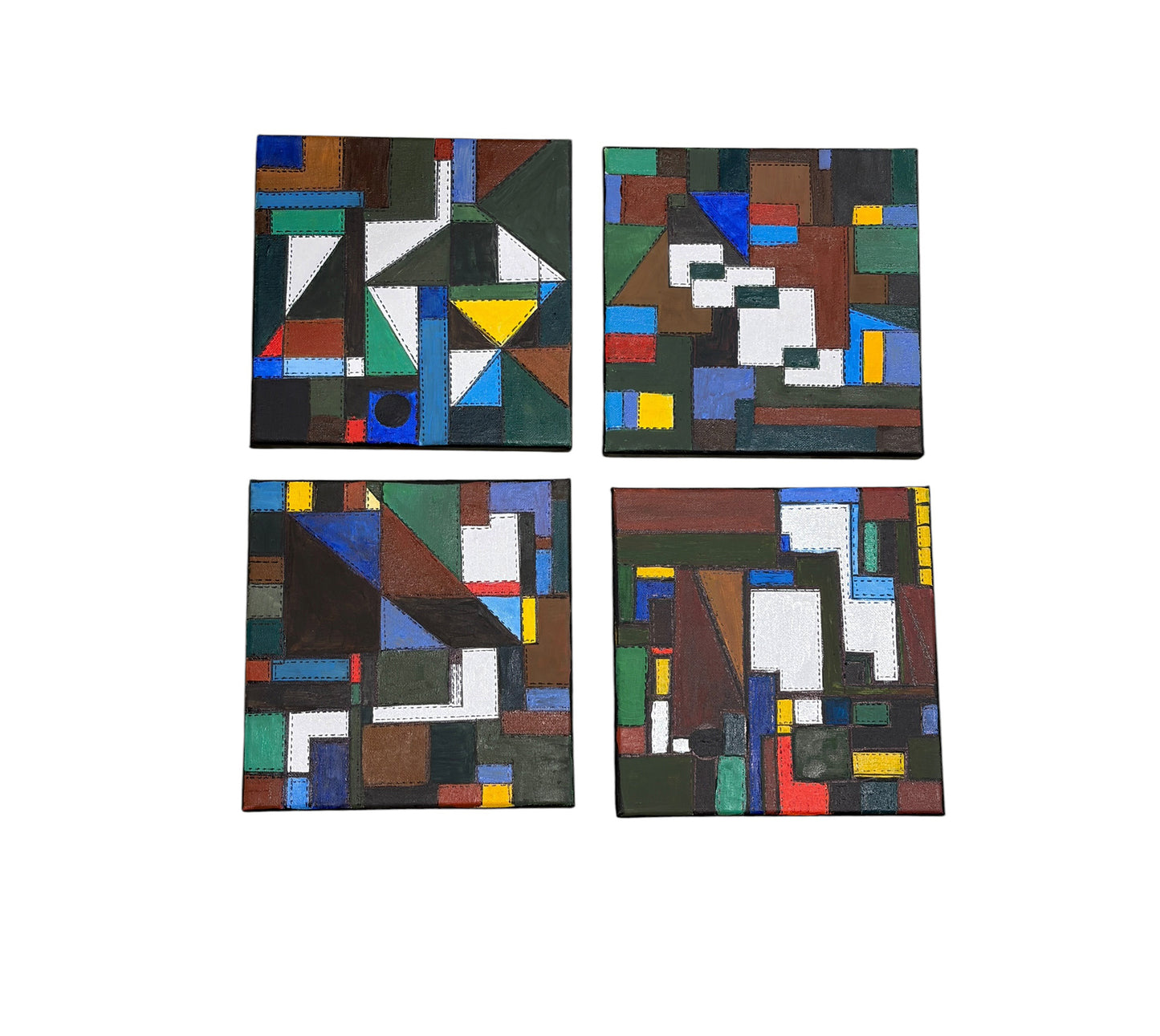#112 Abstract Mixed Media Acrylic set of four panels Titled Bojagi  By YJR