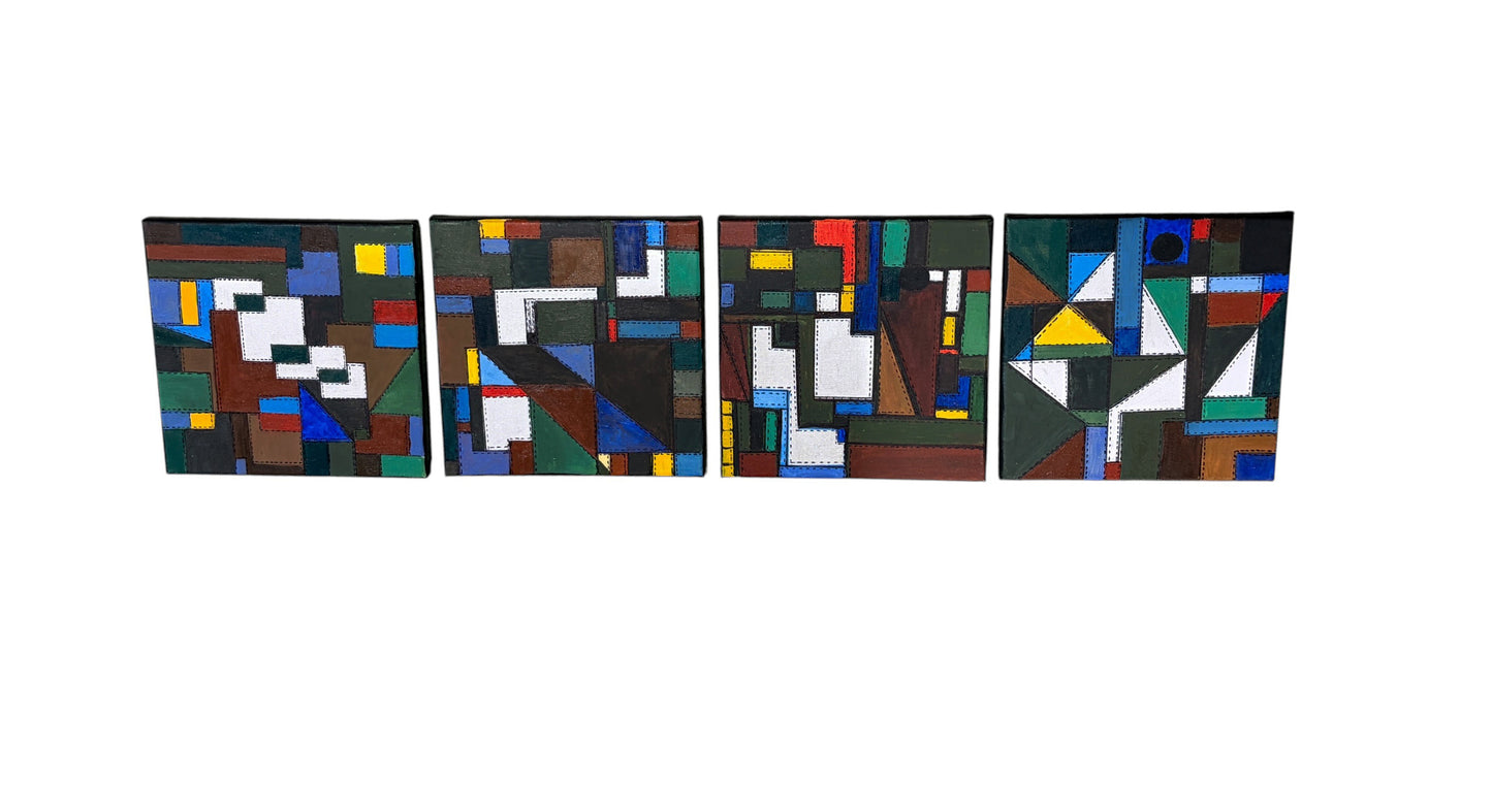 #112 Abstract Mixed Media Acrylic set of four panels Titled Bojagi  By YJR