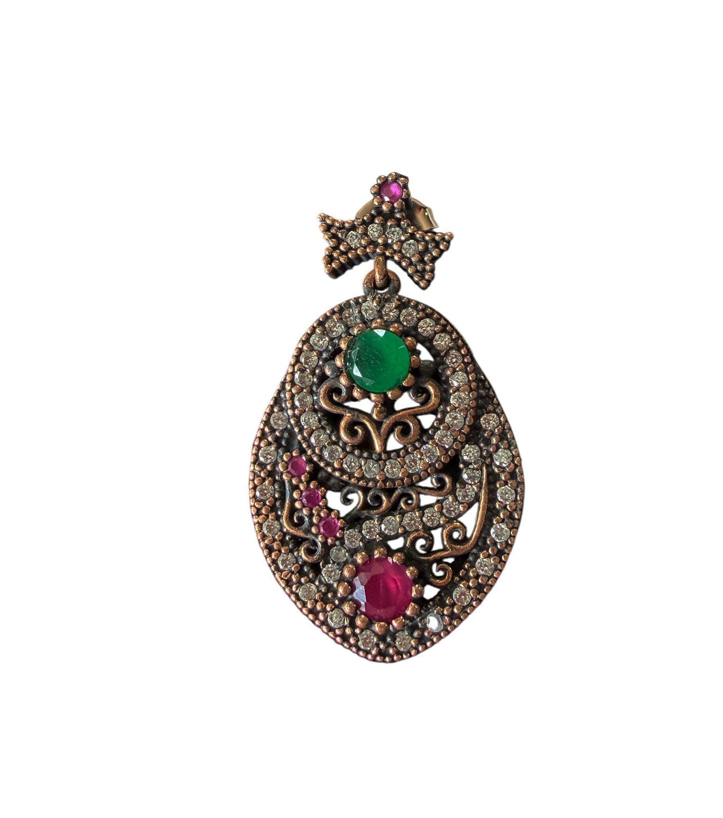 #140 Vintage Simulated Ruby, Emerald,& Diamond Earrings- 925 Sterling Silver