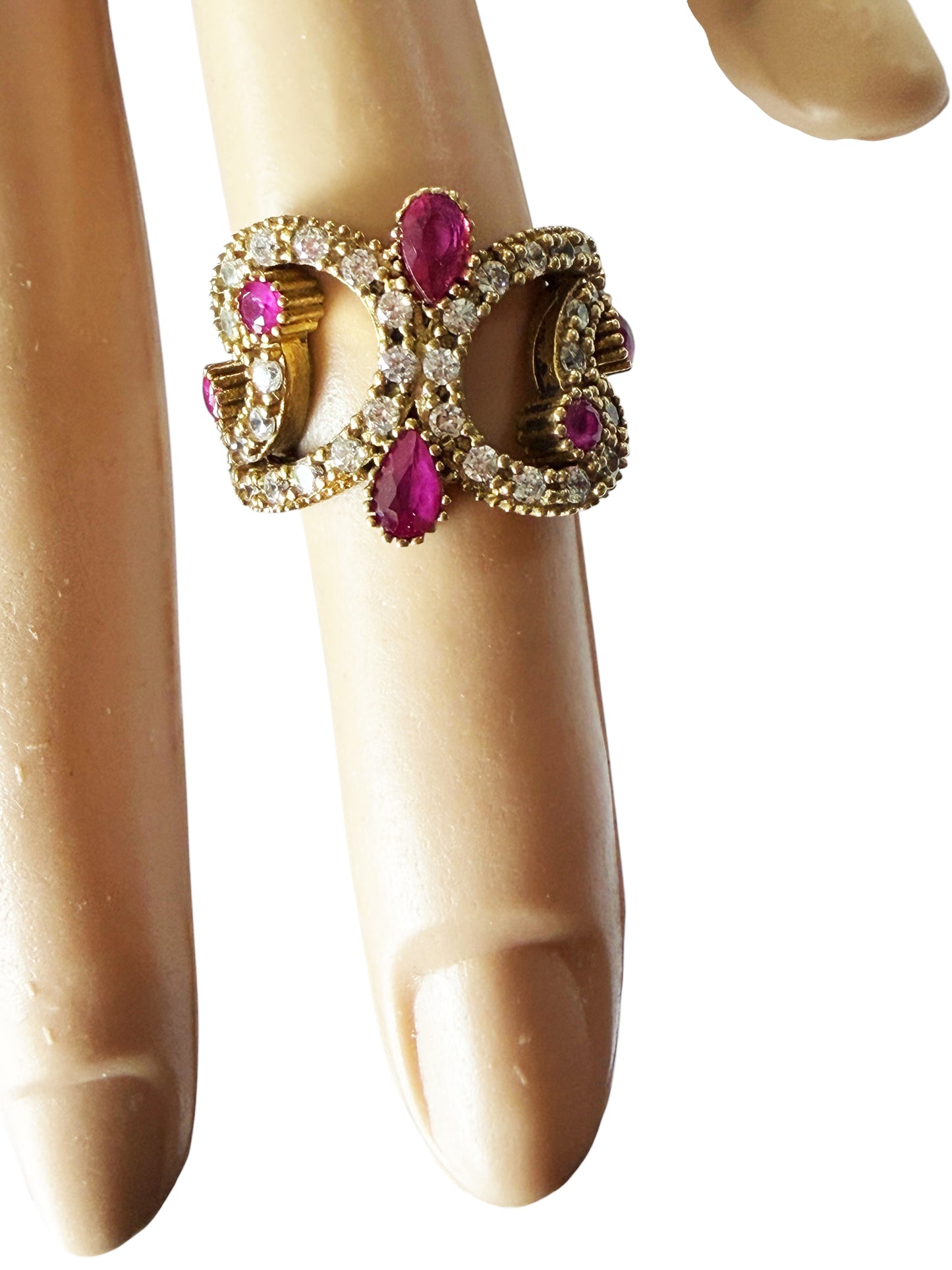 #141 Vintage sterling Silver Ring W/Simulated Ruby and Diamond Size 4