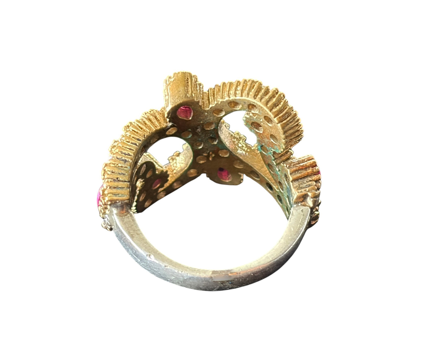 #141 Vintage sterling Silver Ring W/Simulated Ruby and Diamond Size 4