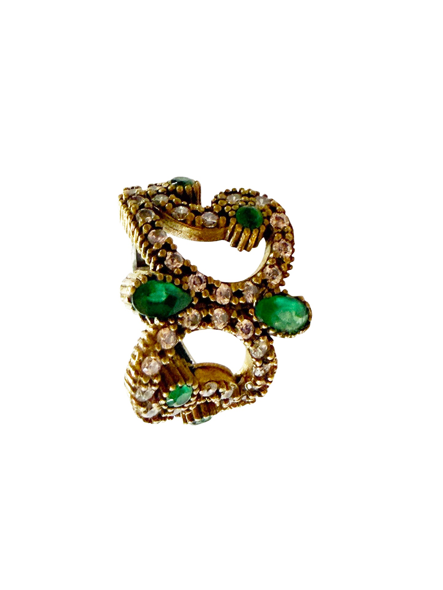 #145 Vintage sterling Silver Ring W/Simulated Emerald and Diamond Size 4