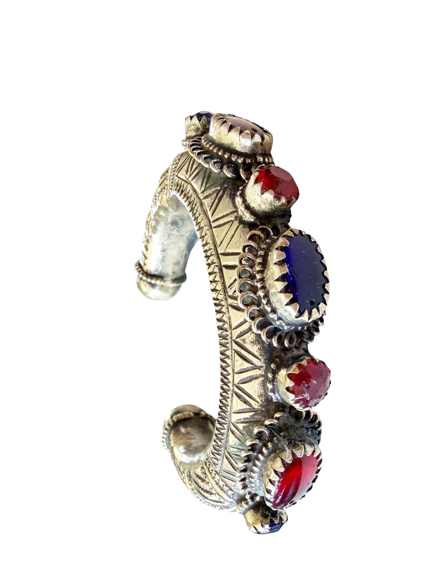 #150 Vintage East Afghan Tribal  Kuchi Bracelet Red And Blue Glass