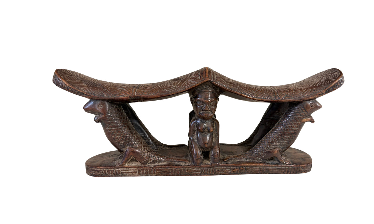 #1267 Rare Find Vintage Chokwe Double Headrest Congo 15"