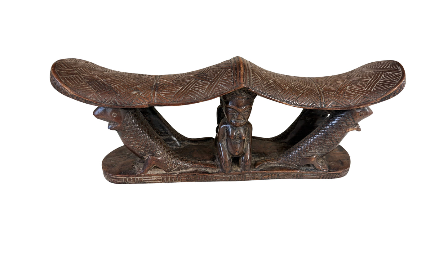 #1267 Rare Find Vintage Chokwe Double Headrest Congo 15"
