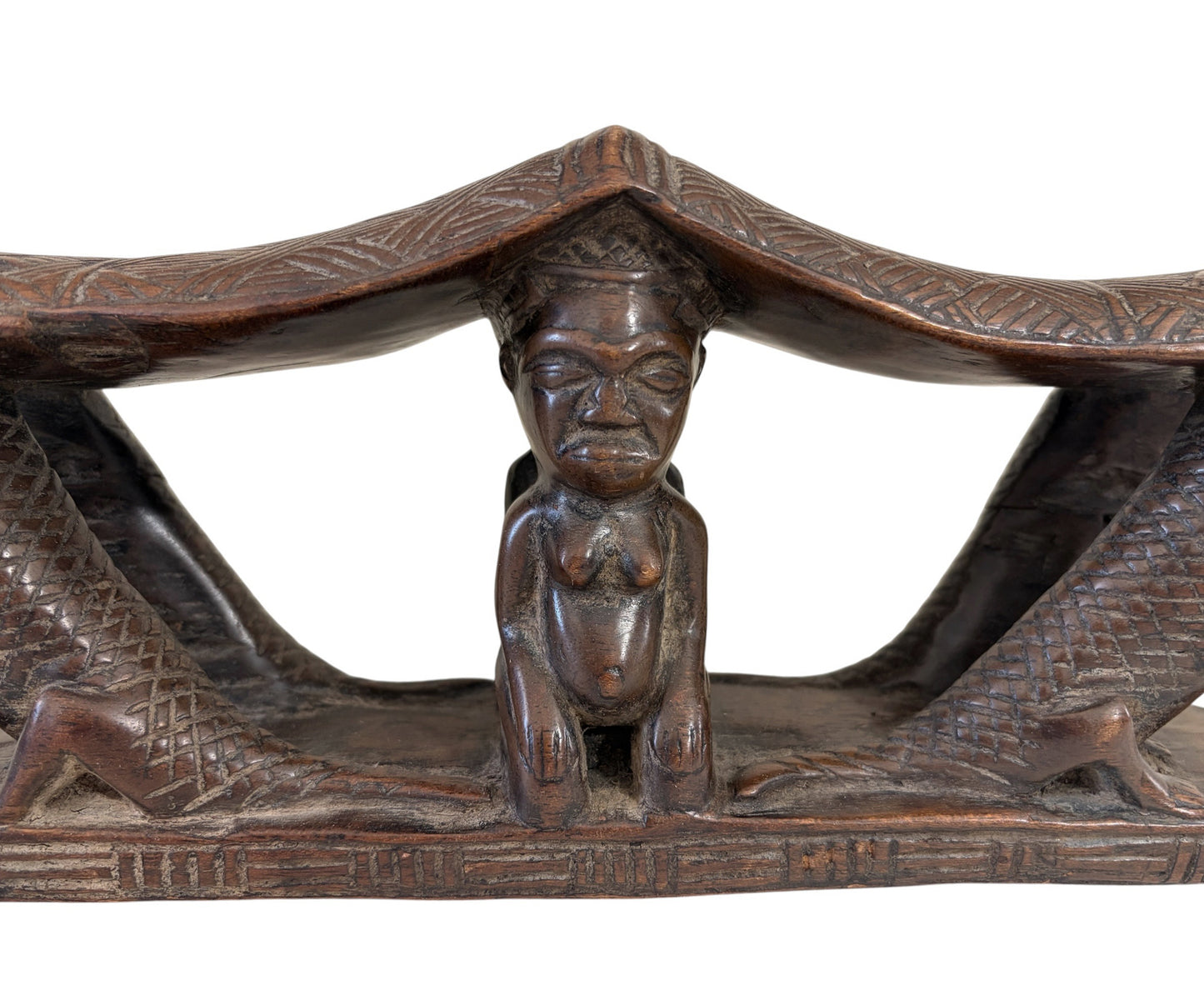 #1267 Rare Find Vintage Chokwe Double Headrest Congo 15"