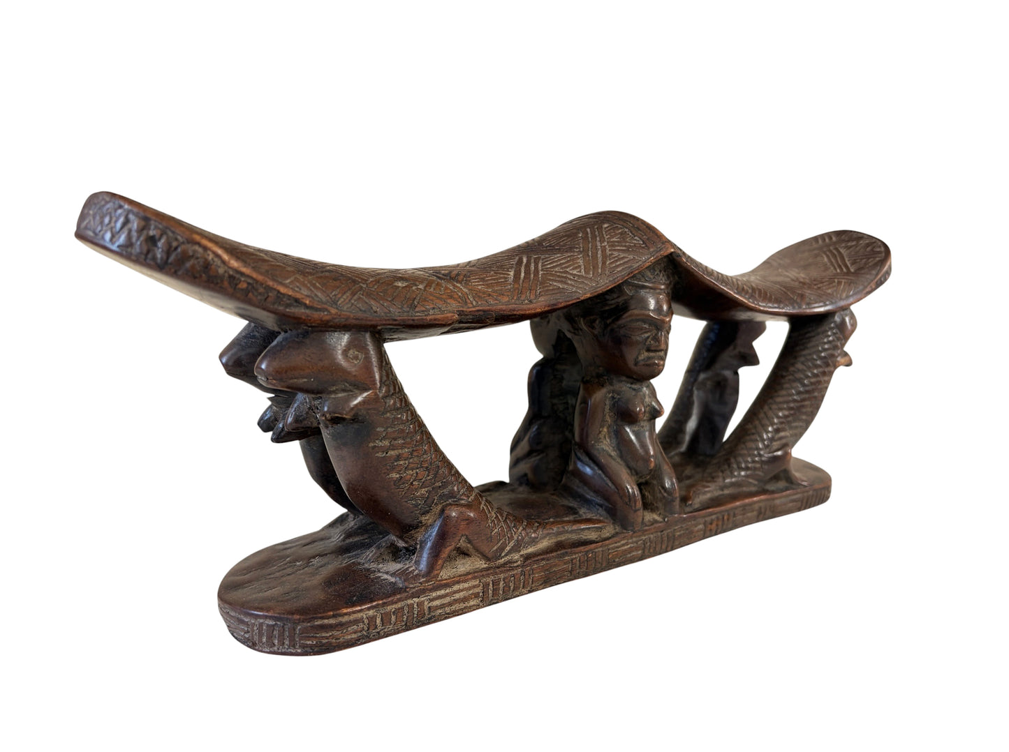 #1267 Rare Find Vintage Chokwe Double Headrest Congo 15"