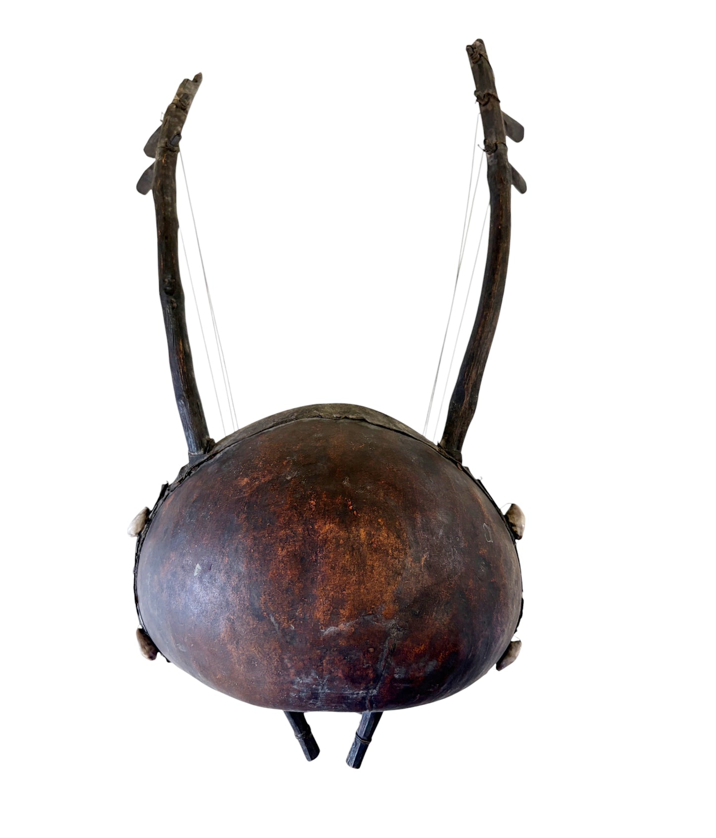 #1266 Vintage traditional African Bolon or calabash gourd guitar. 17" H