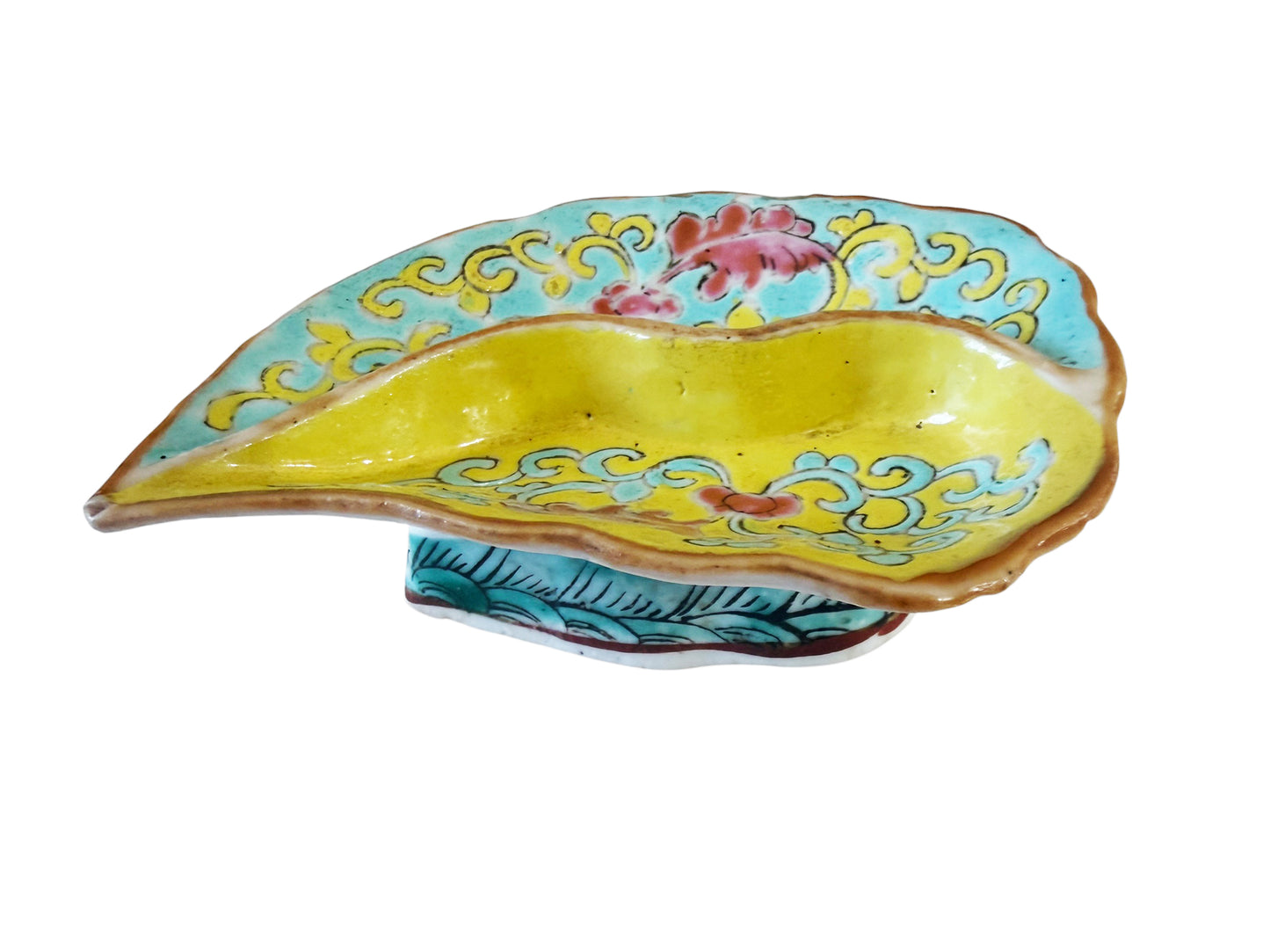 #447  19th-century Qing Dynasty porcelain treasure,  leaf-shaped divided dish